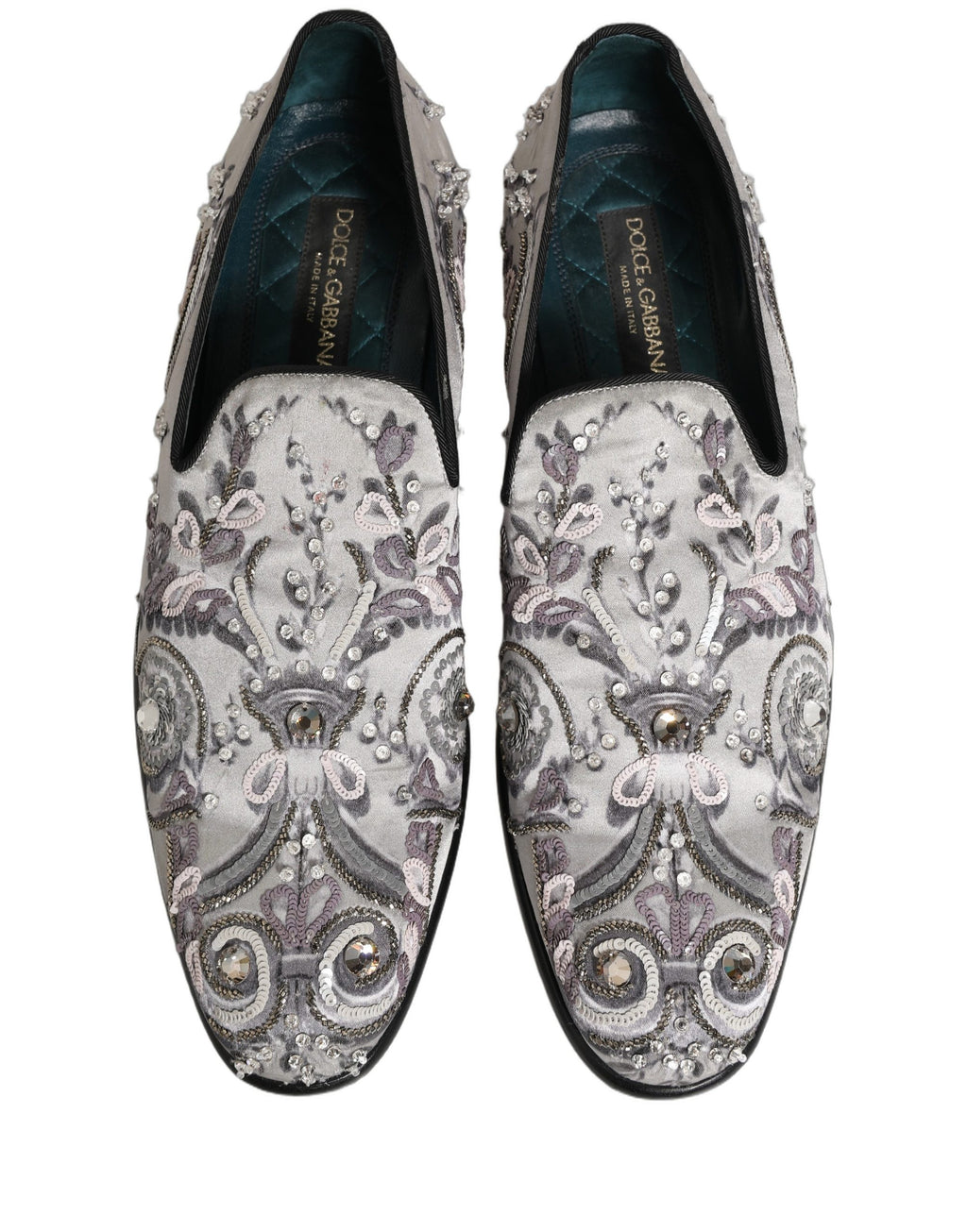 Dolce & Gabbana White Sequined Formal Slip On Loafers Shoes