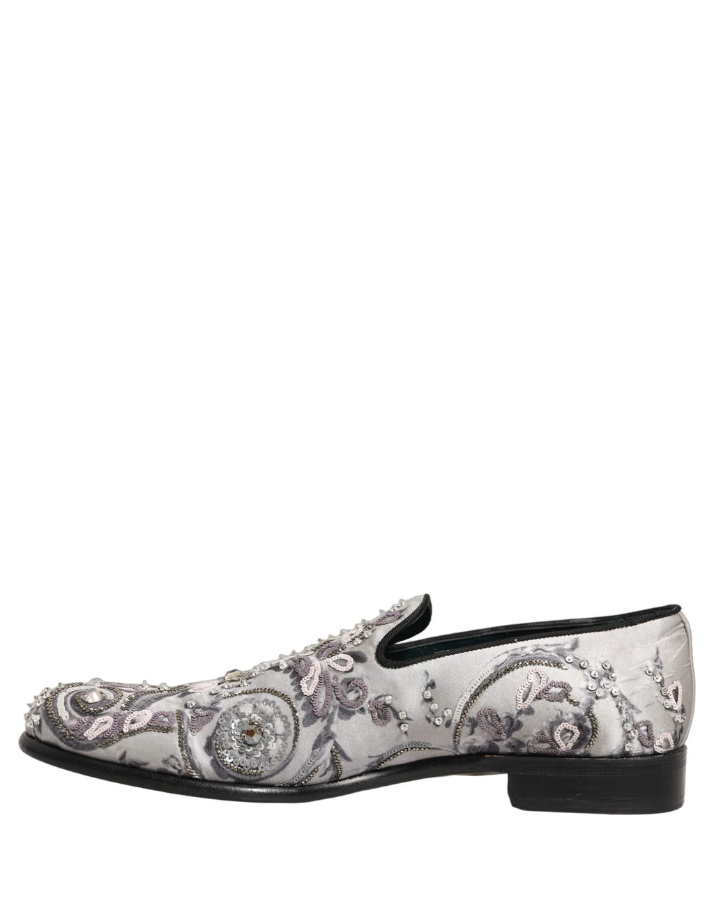 Dolce & Gabbana White Sequined Formal Slip On Loafers Shoes
