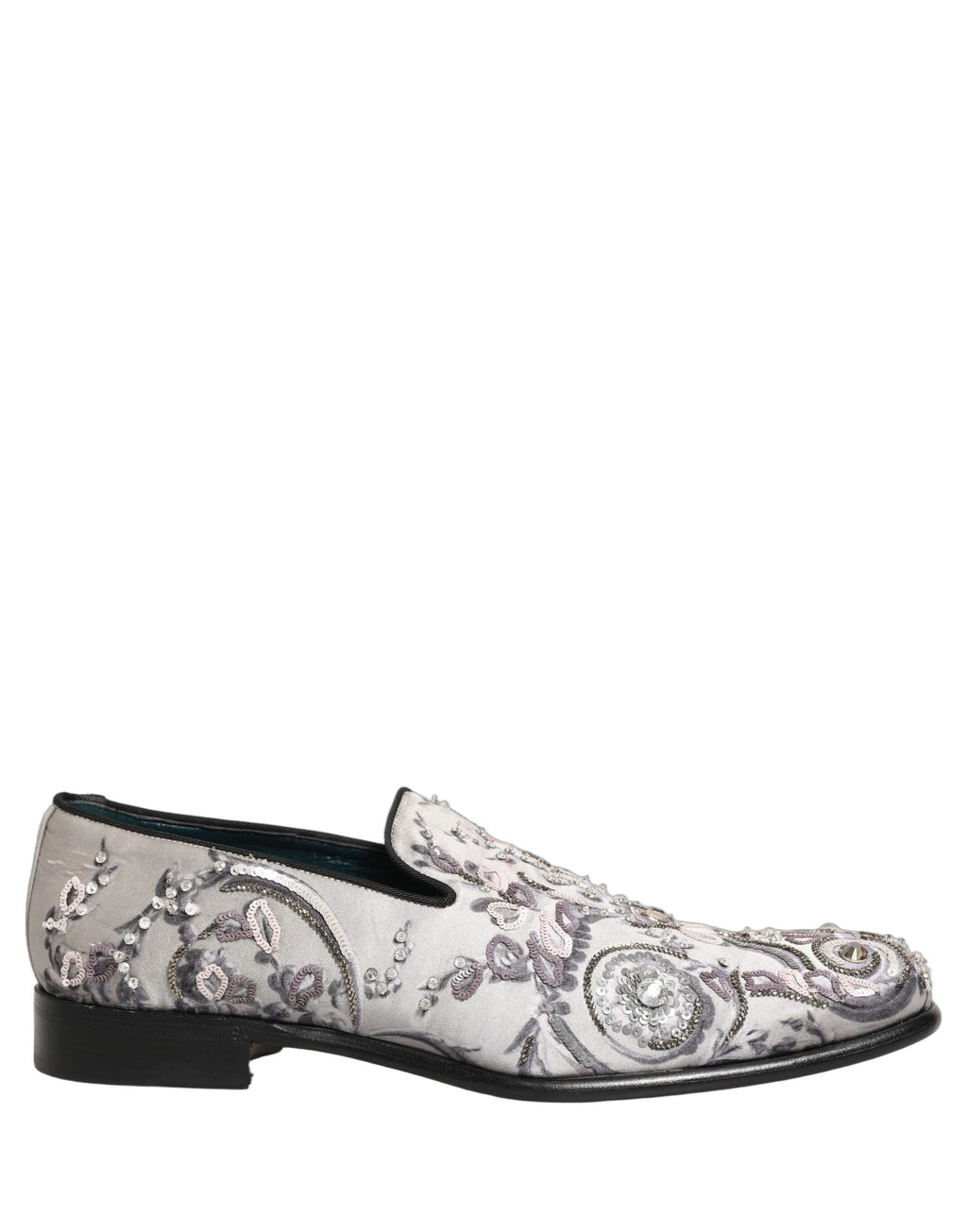 Dolce & Gabbana White Sequined Formal Slip On Loafers Shoes