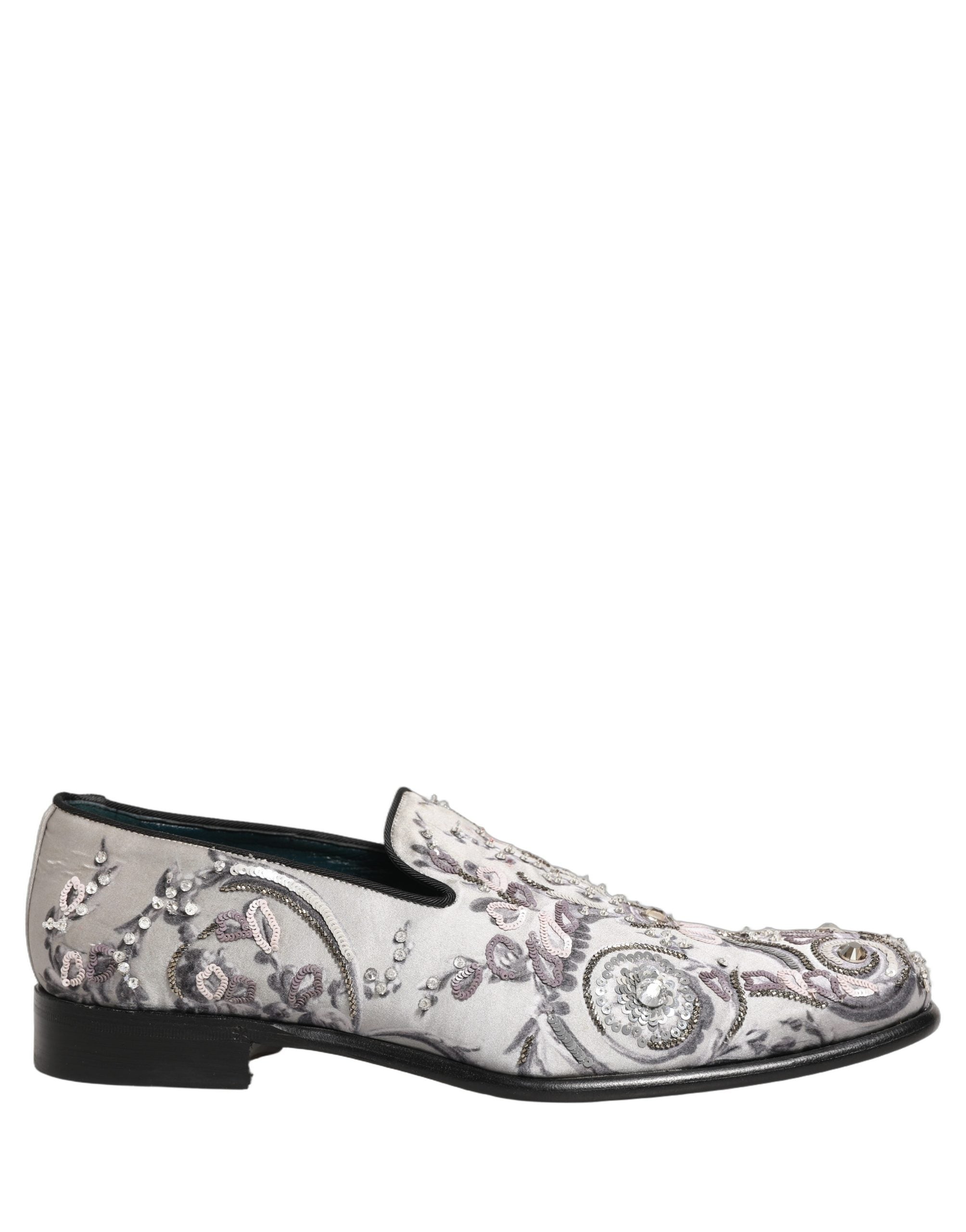 Dolce & Gabbana White Sequined Formal Slip On Loafers Shoes