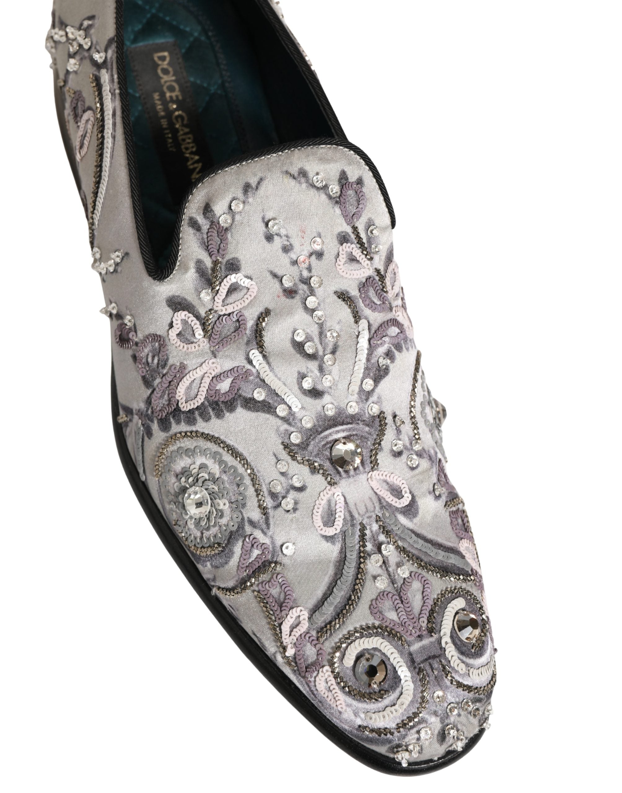 Dolce & Gabbana White Sequined Formal Slip On Loafers Shoes
