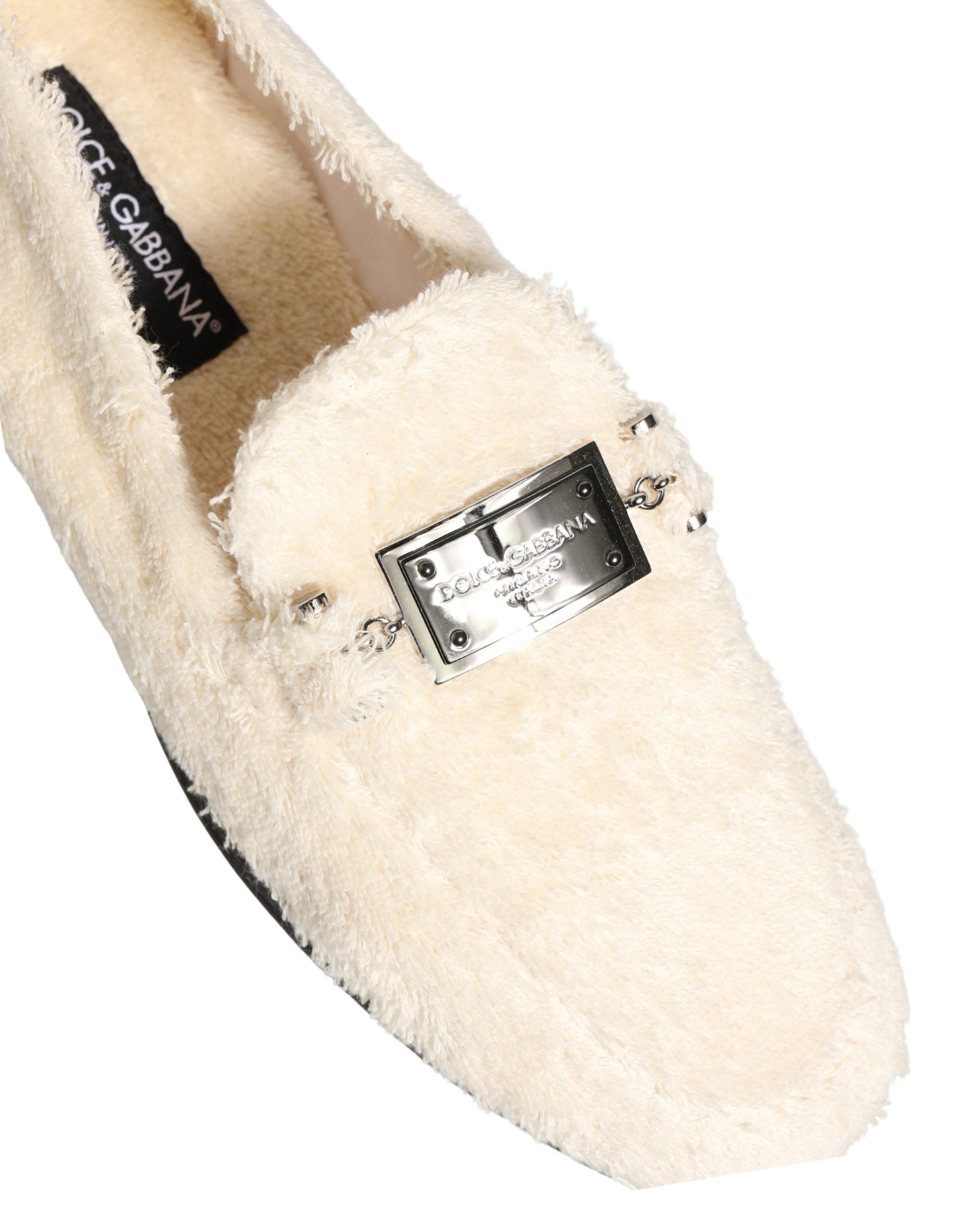 Dolce & Gabbana White Fur Shearling Men Dress Loafers Shoes