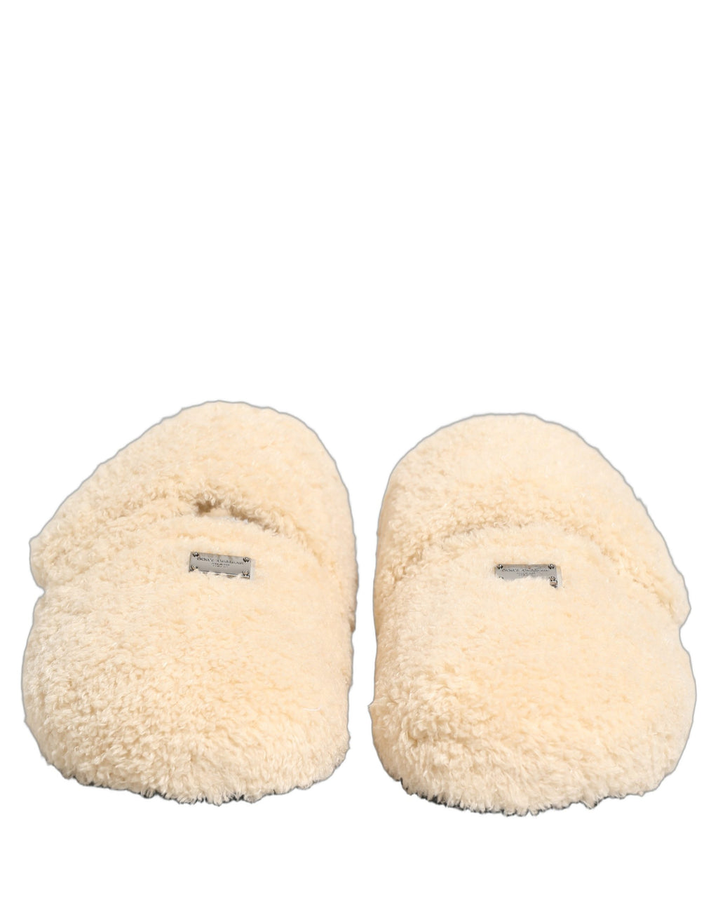 Dolce & Gabbana Beige Faux Fur Flats Men Slides Sandals Shoes