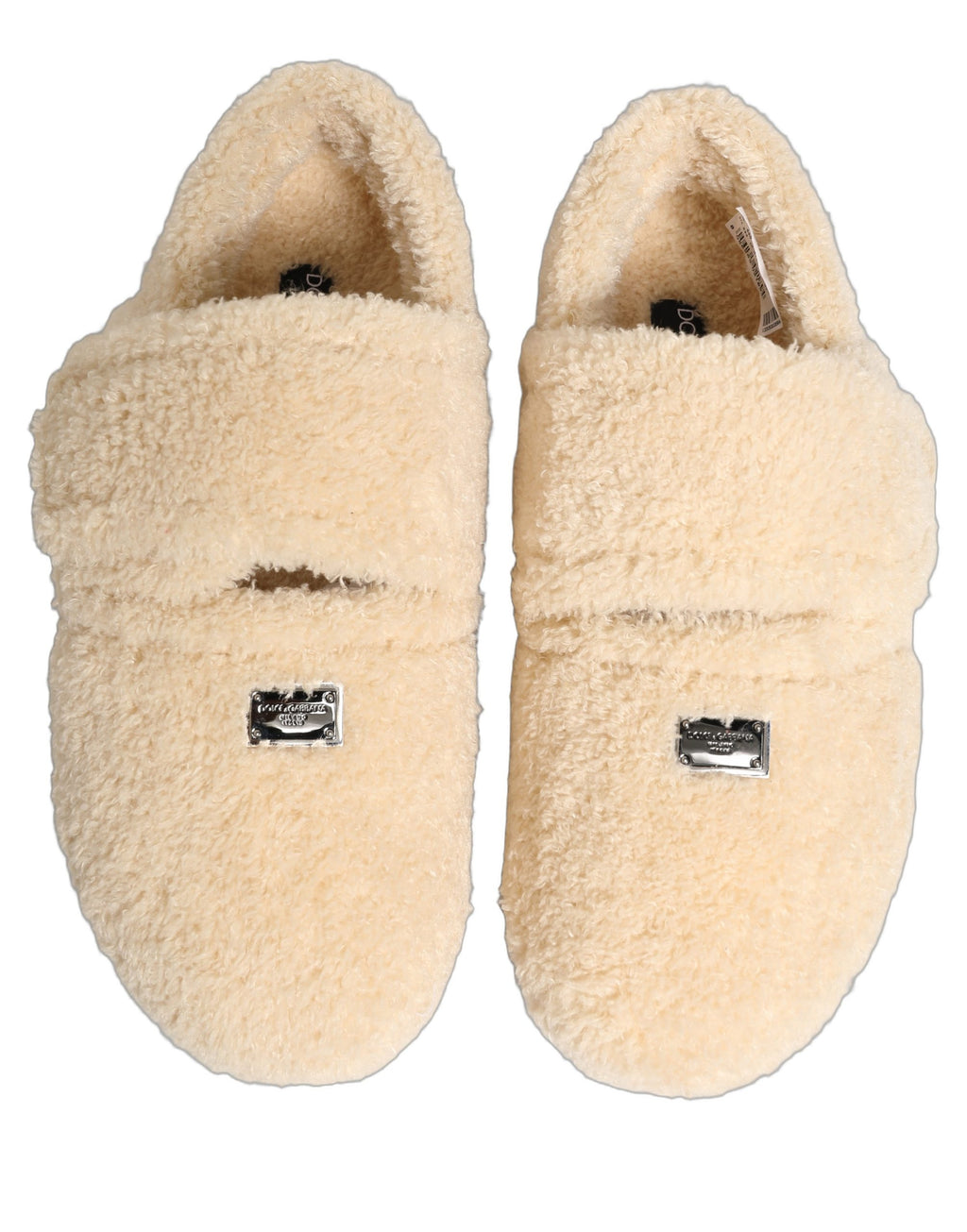 Dolce & Gabbana Beige Faux Fur Flats Men Slides Sandals Shoes