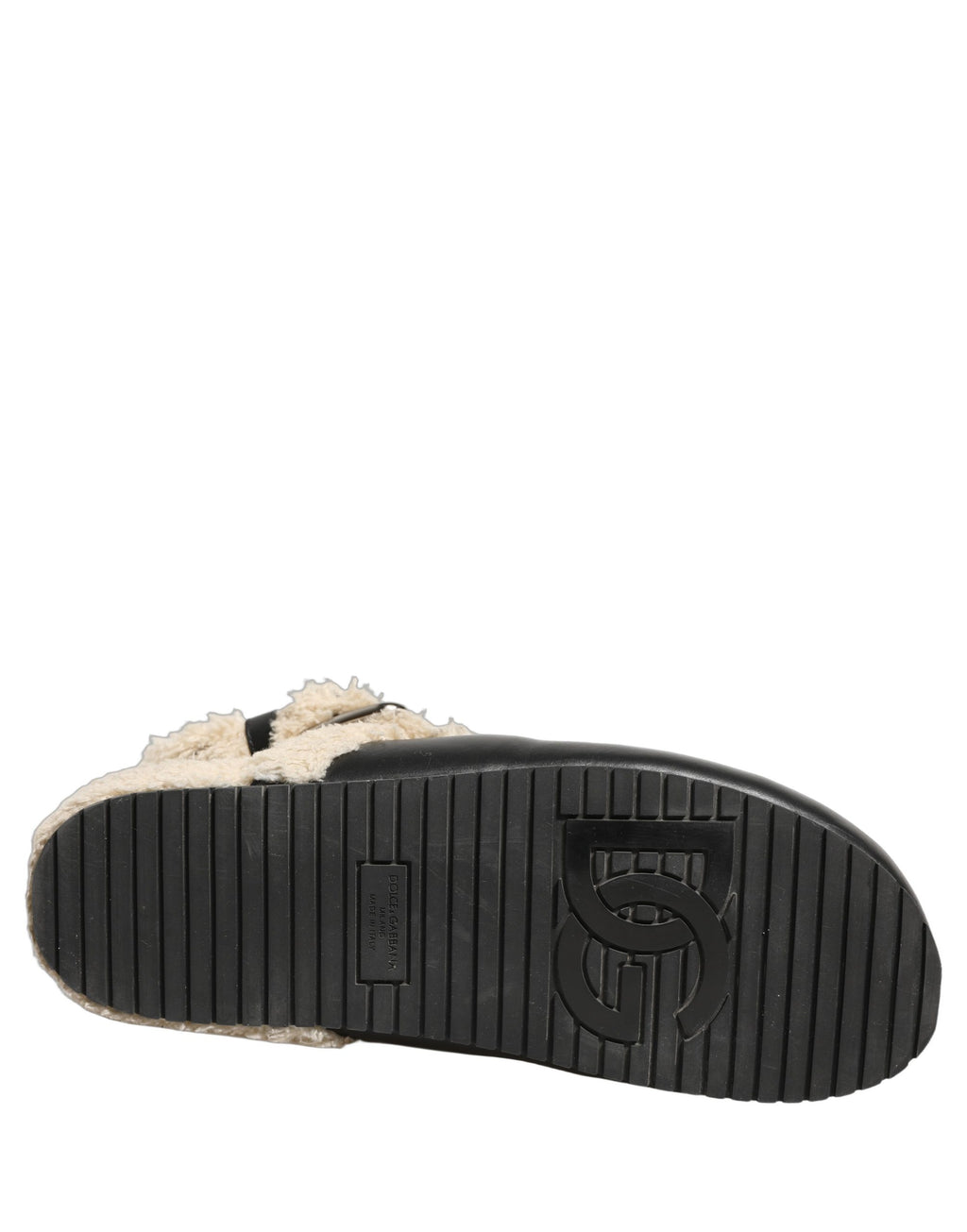 Dolce & Gabbana Beige Black Fur Shearling Slides Sandals Shoes