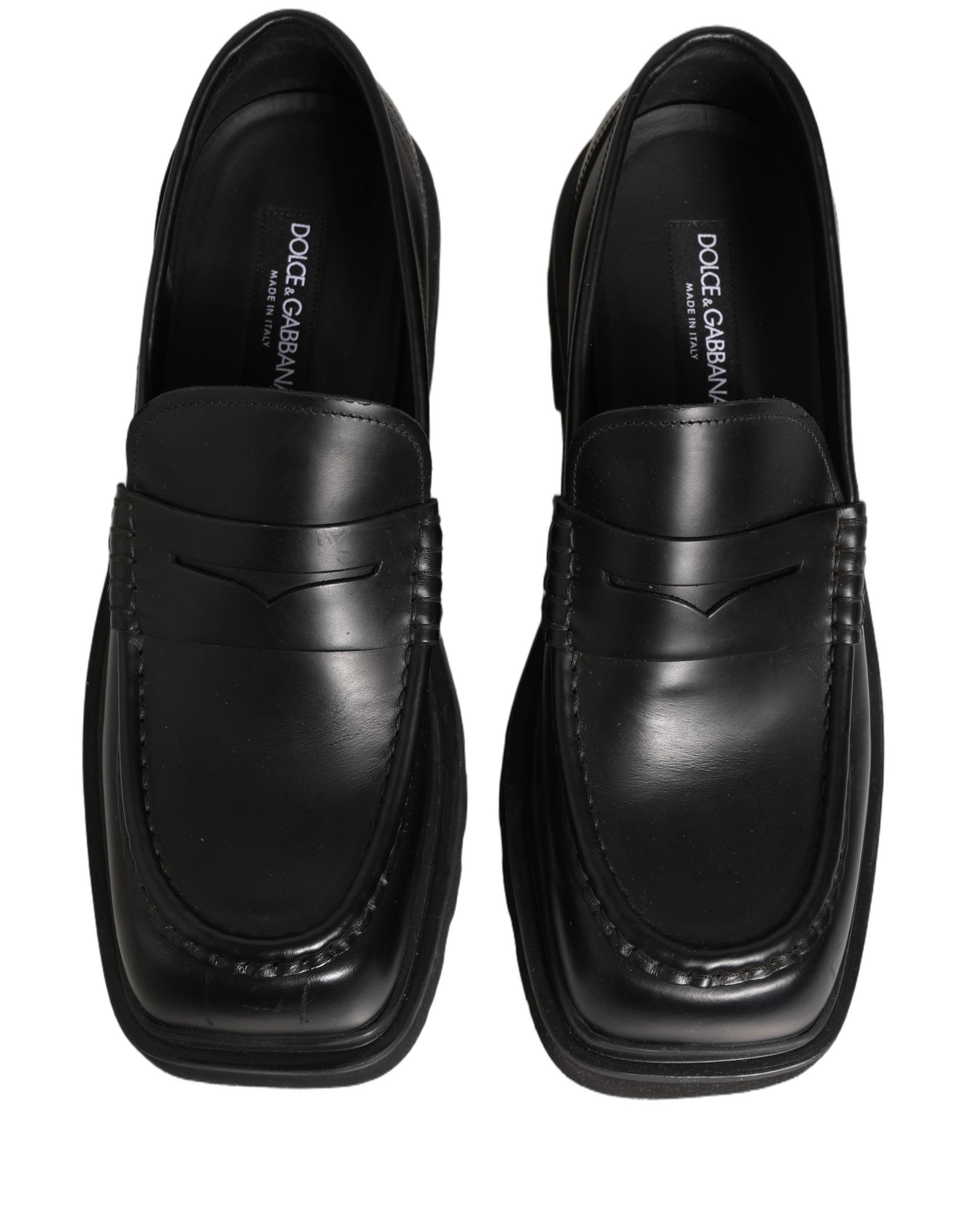 Dolce & Gabbana Black Calfskin Leather Men Dress Loafers Shoes