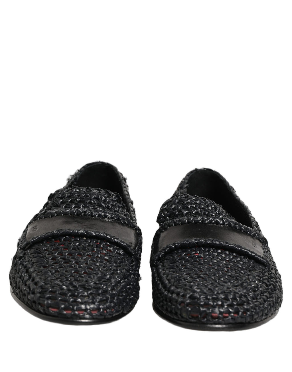 Dolce & Gabbana Black Woven Raffia Slip On Loafers Shoes