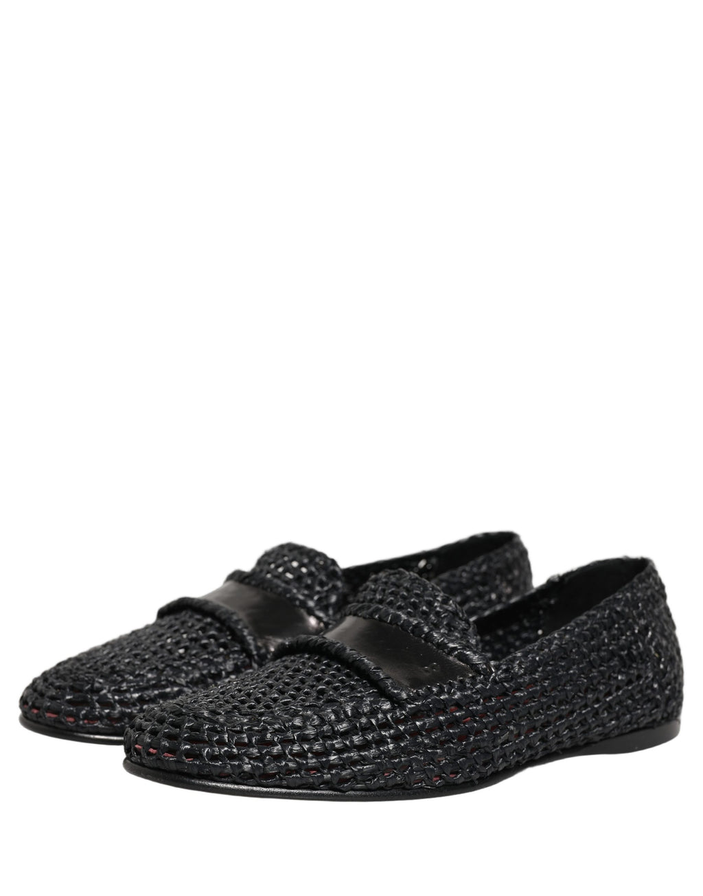 Dolce & Gabbana Black Woven Raffia Slip On Loafers Shoes