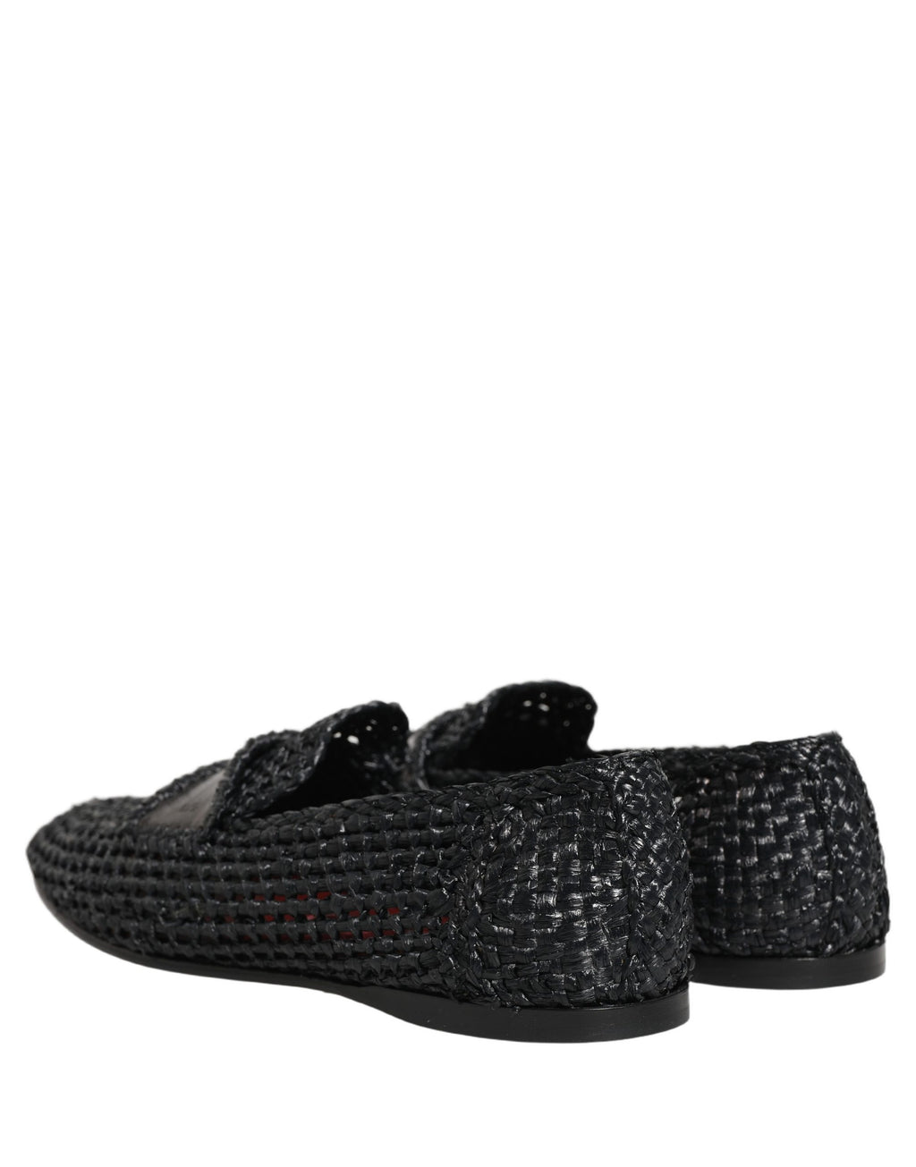Dolce & Gabbana Black Woven Raffia Slip On Loafers Shoes