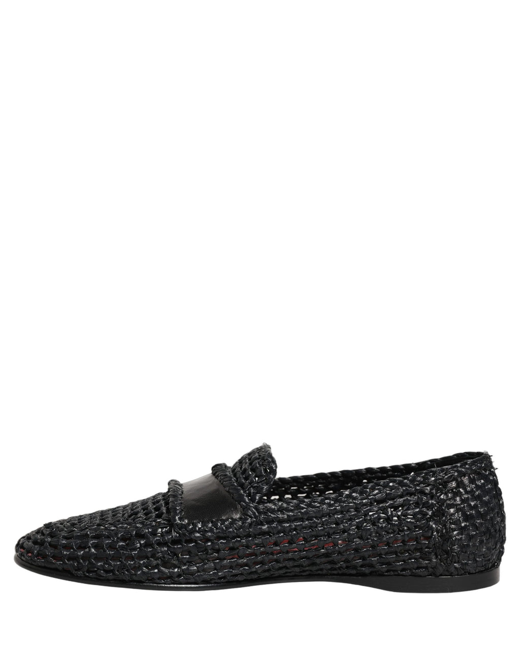 Dolce & Gabbana Black Woven Raffia Slip On Loafers Shoes