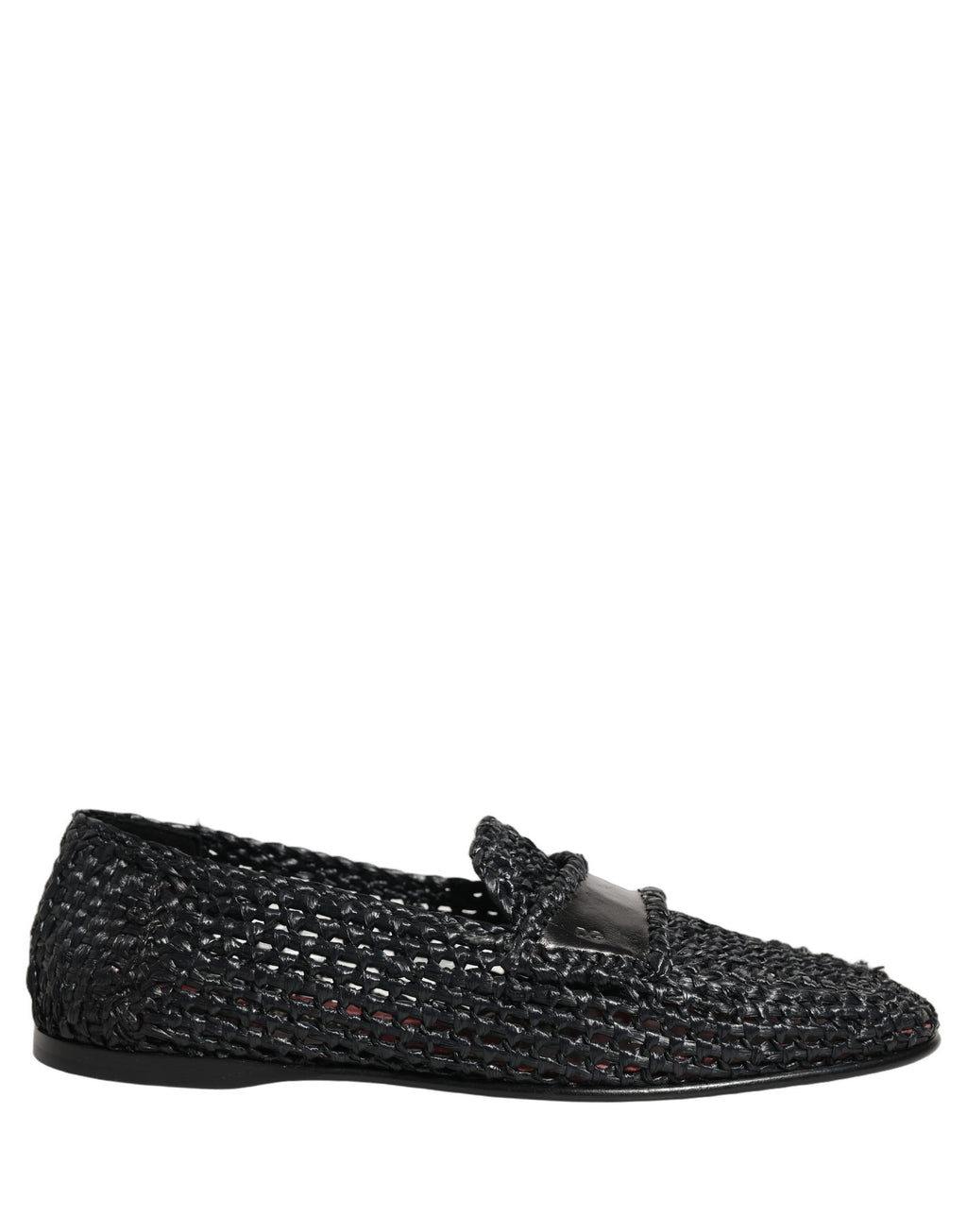 Dolce & Gabbana Black Woven Raffia Slip On Loafers Shoes