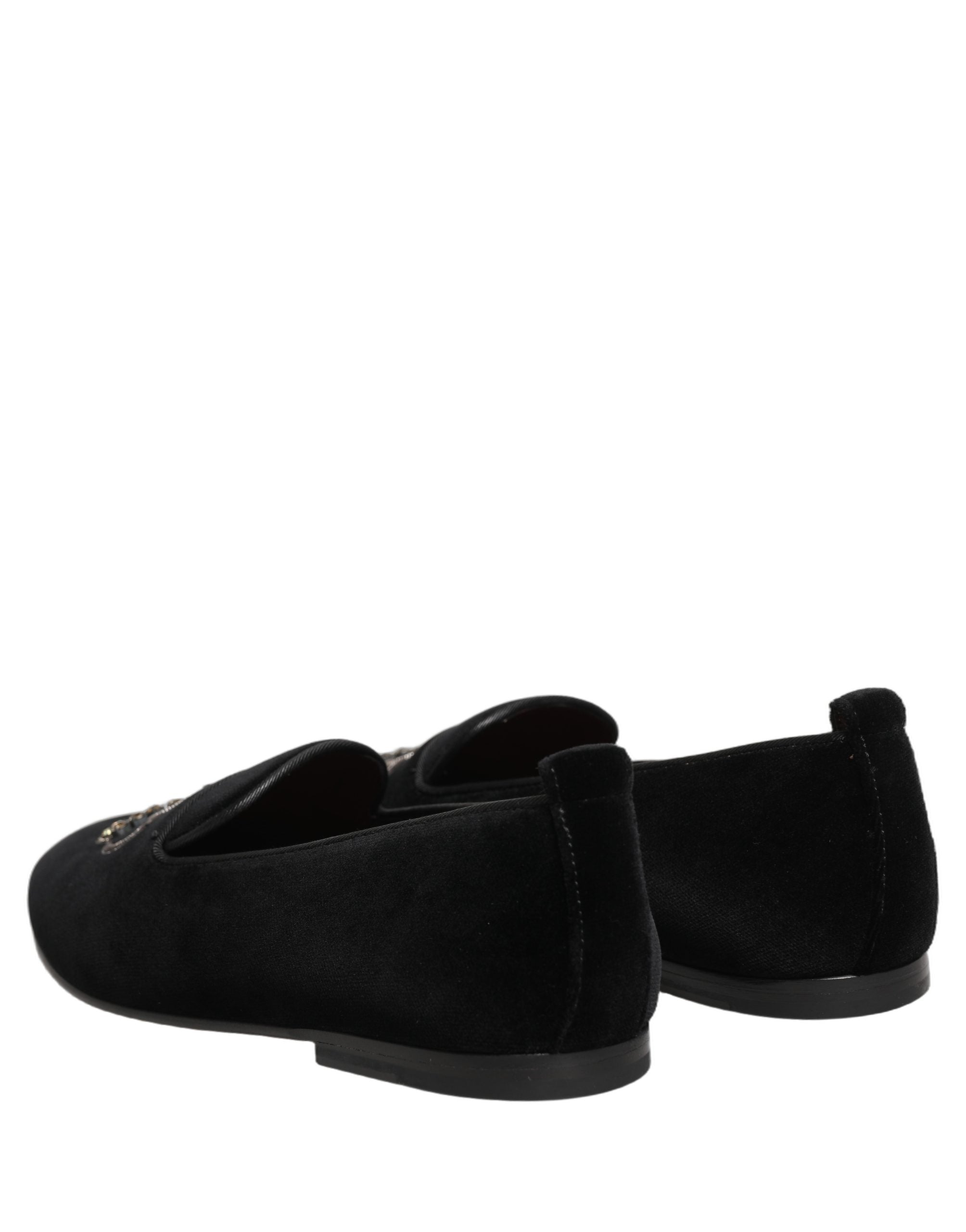 Dolce & Gabbana Black Crown Embellished Dress Loafers Shoes