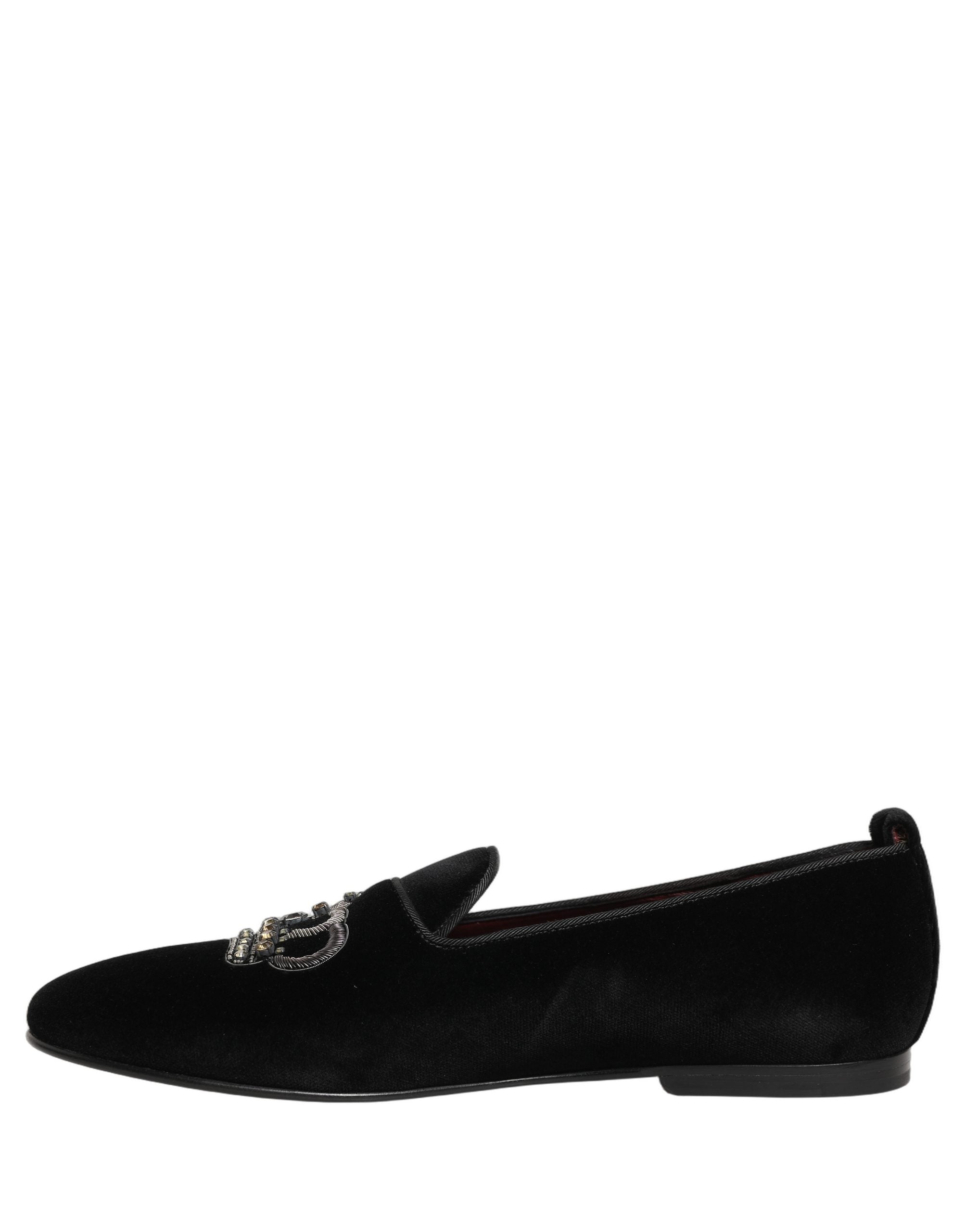 Dolce & Gabbana Black Crown Embellished Dress Loafers Shoes