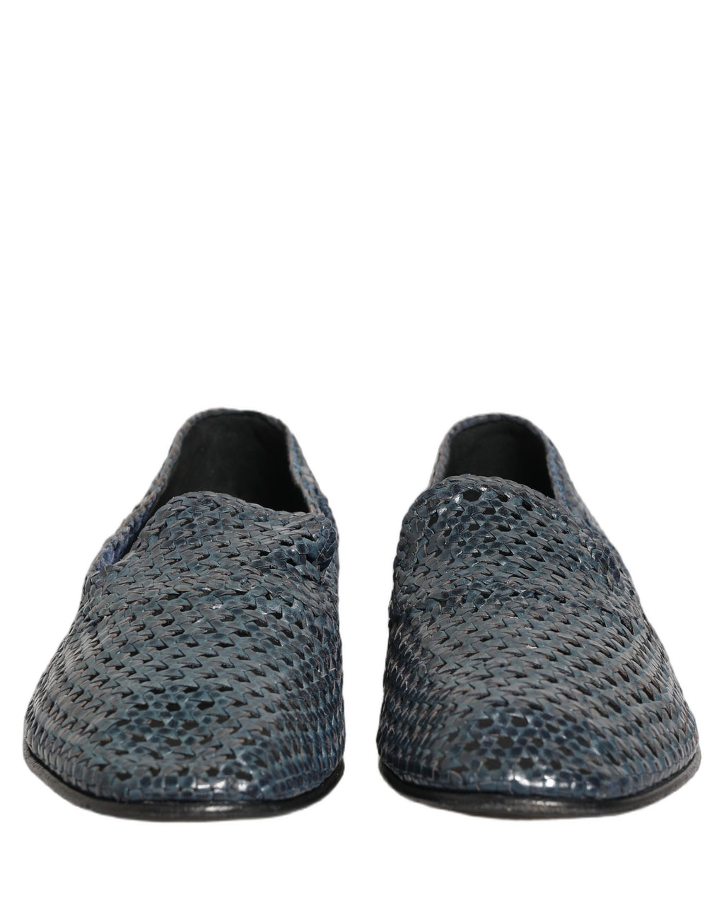 Dolce & Gabbana Blue Woven Raffia Slip On Loafers Men Shoes