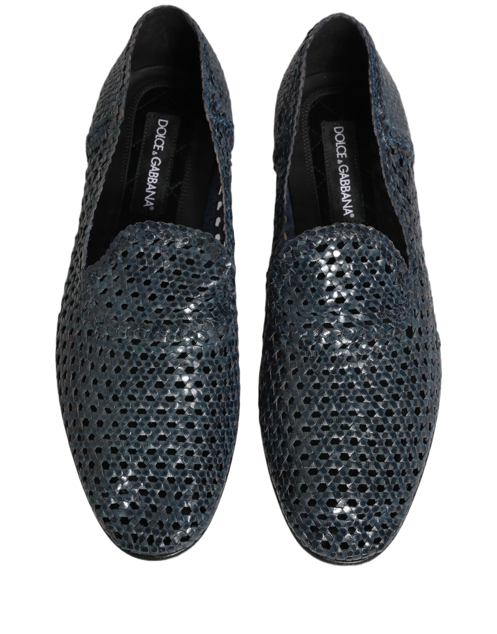 Dolce & Gabbana Blue Woven Raffia Slip On Loafers Men Shoes
