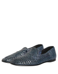 Dolce & Gabbana Blue Woven Raffia Slip On Loafers Men Shoes