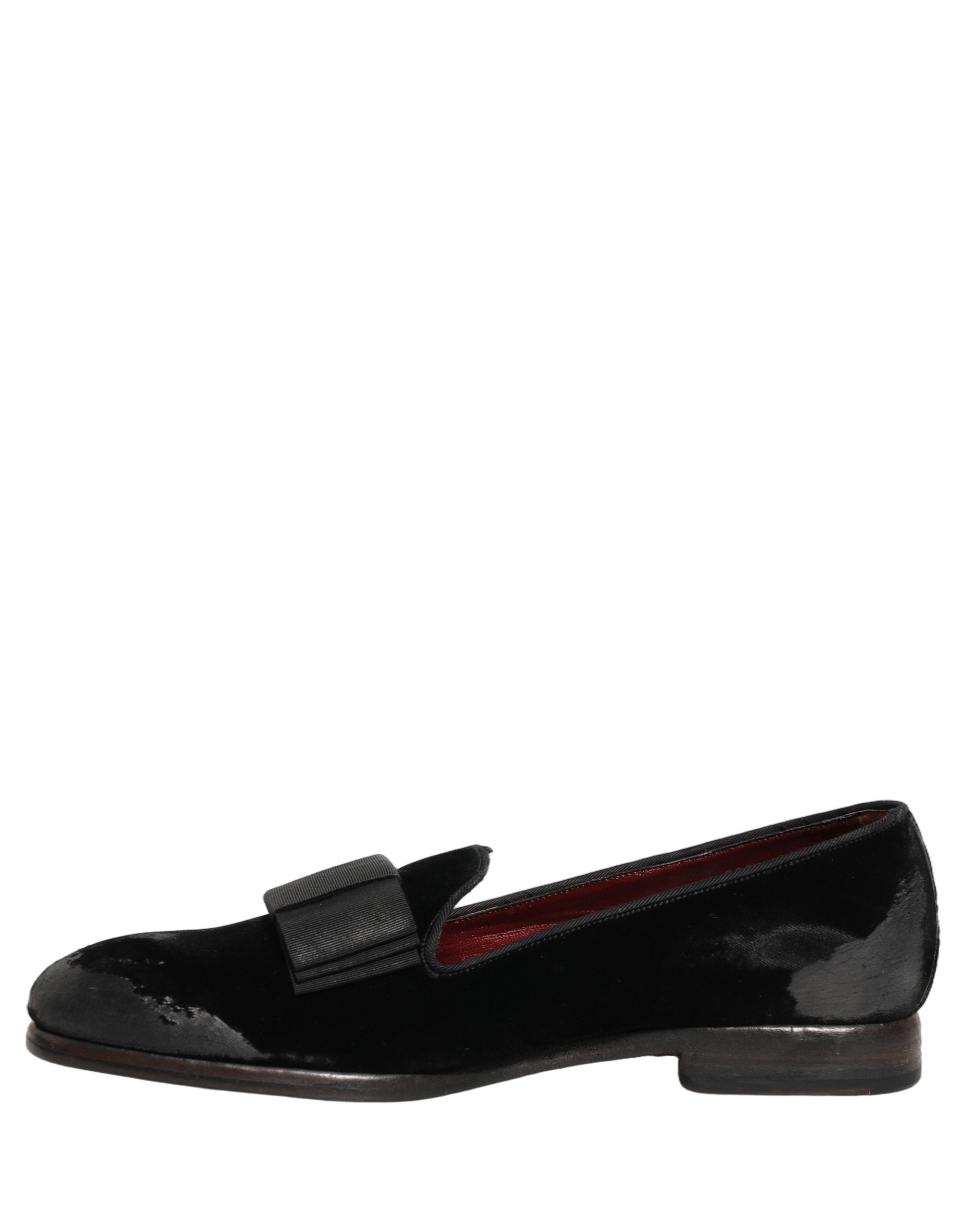 Dolce & Gabbana Black Velvet Loafers Formal Men Dress Shoes