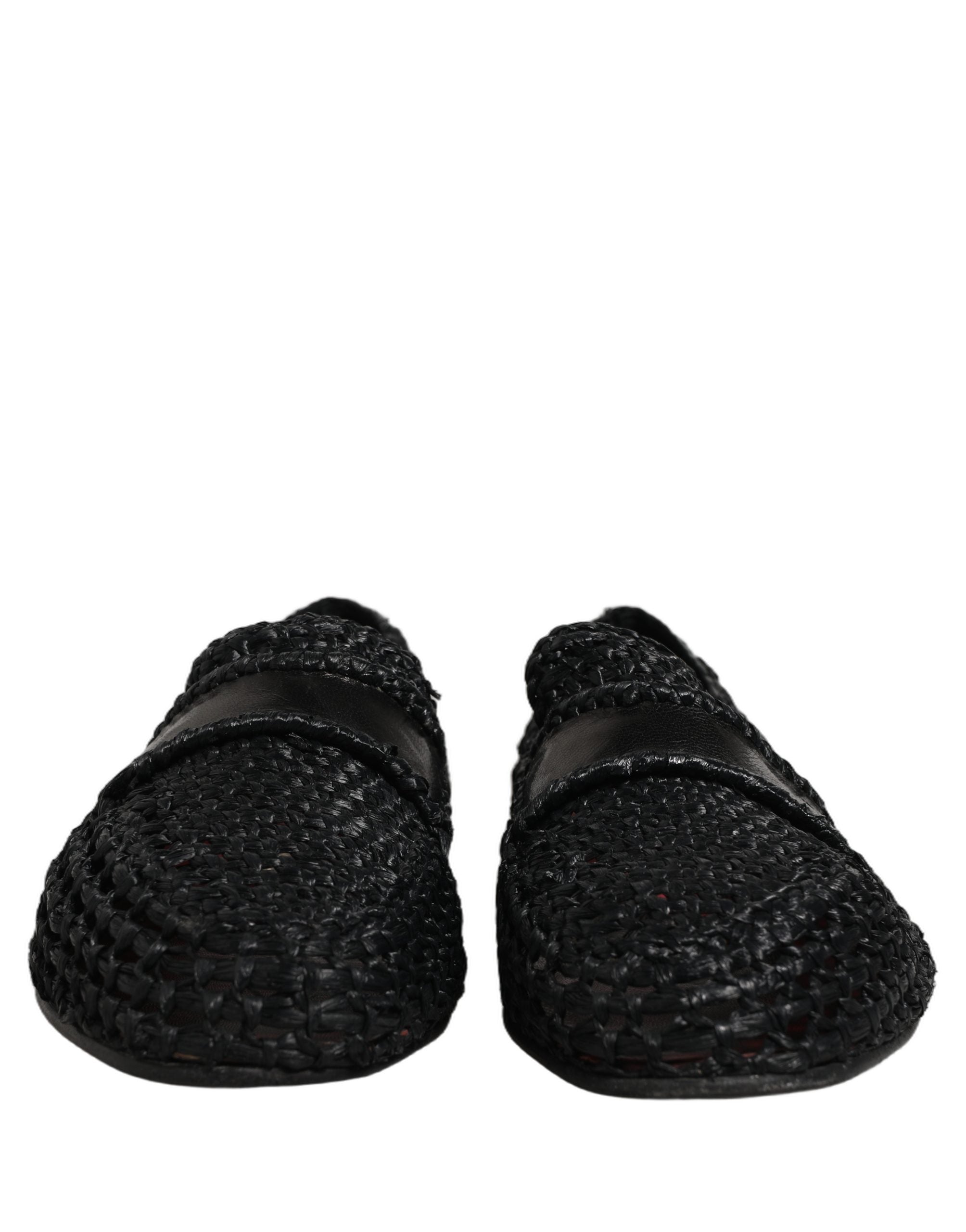 Dolce & Gabbana Black Woven Leather Slip On Loafers Men Shoes
