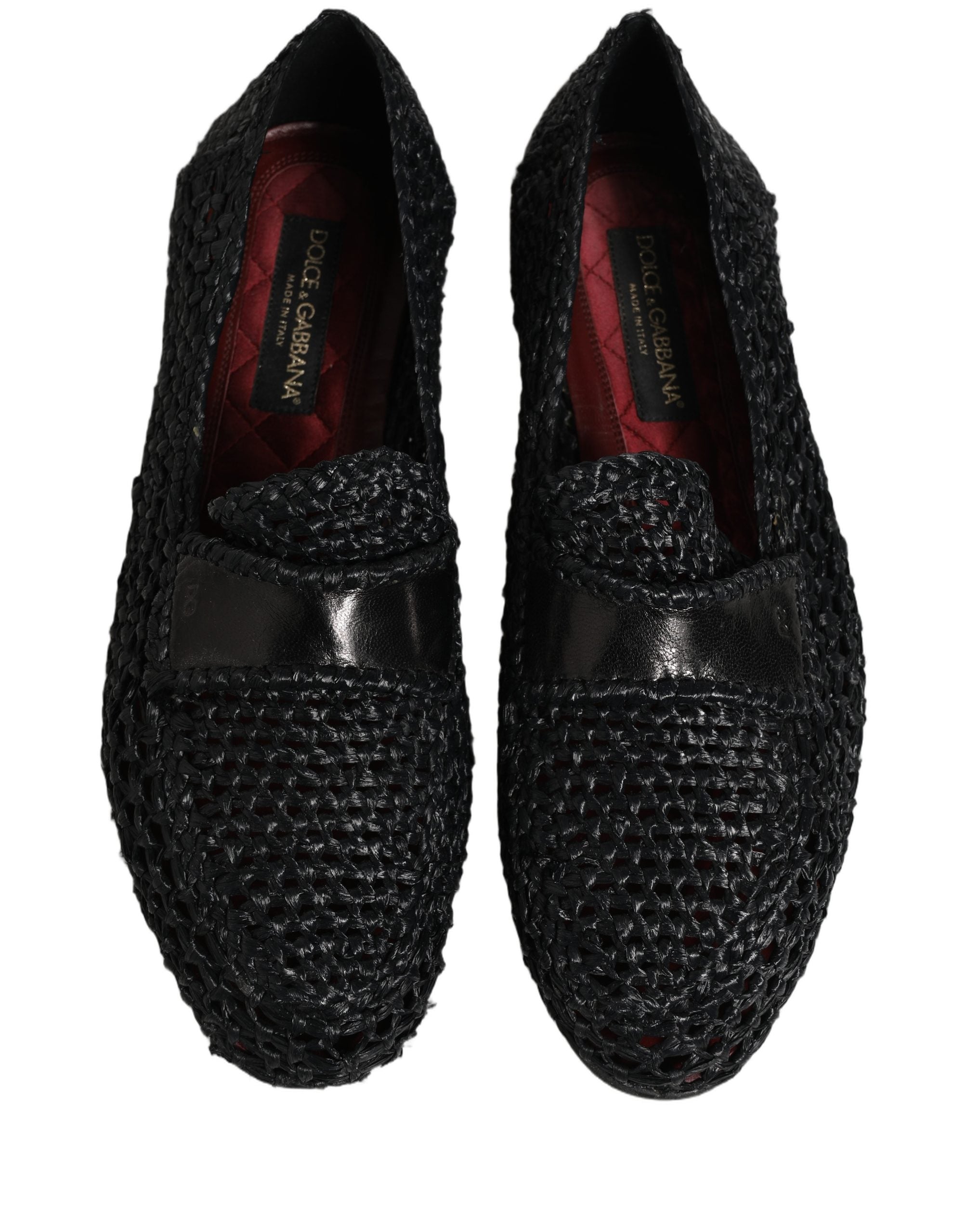 Dolce & Gabbana Black Woven Leather Slip On Loafers Men Shoes