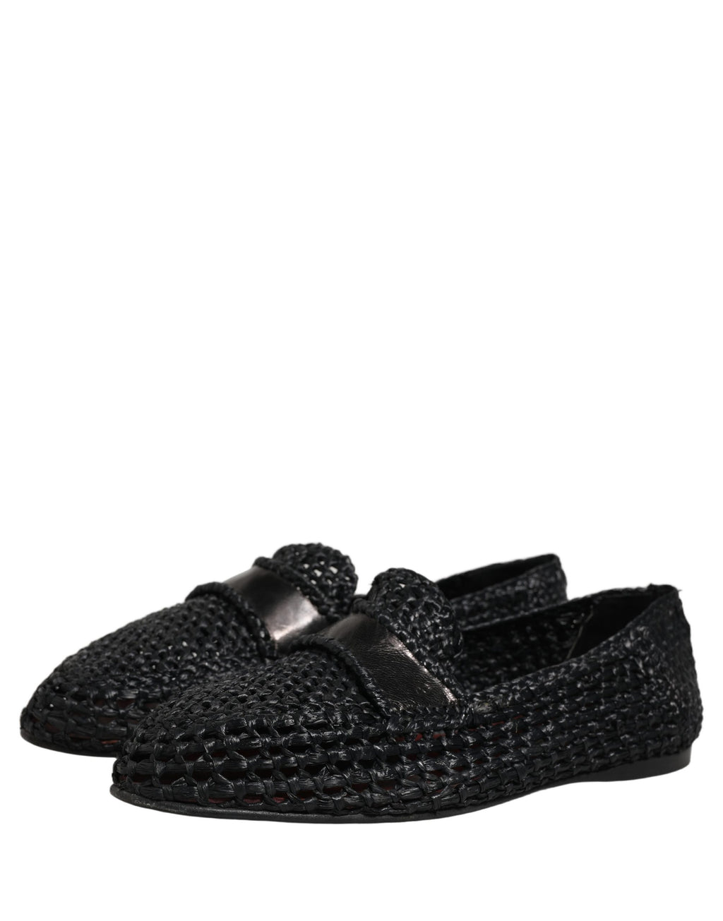 Dolce & Gabbana Black Woven Leather Slip On Loafers Men Shoes