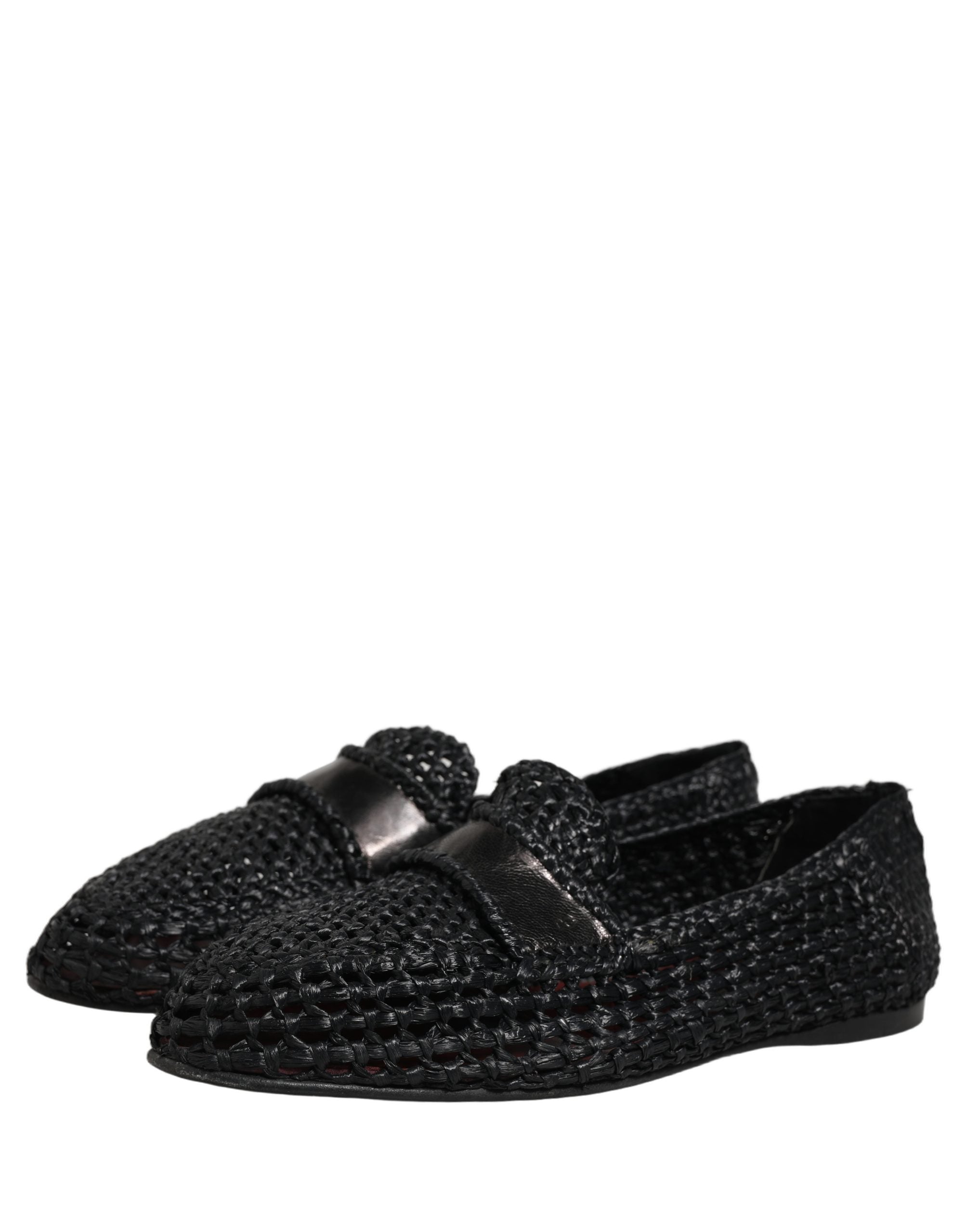 Dolce & Gabbana Black Woven Leather Slip On Loafers Men Shoes