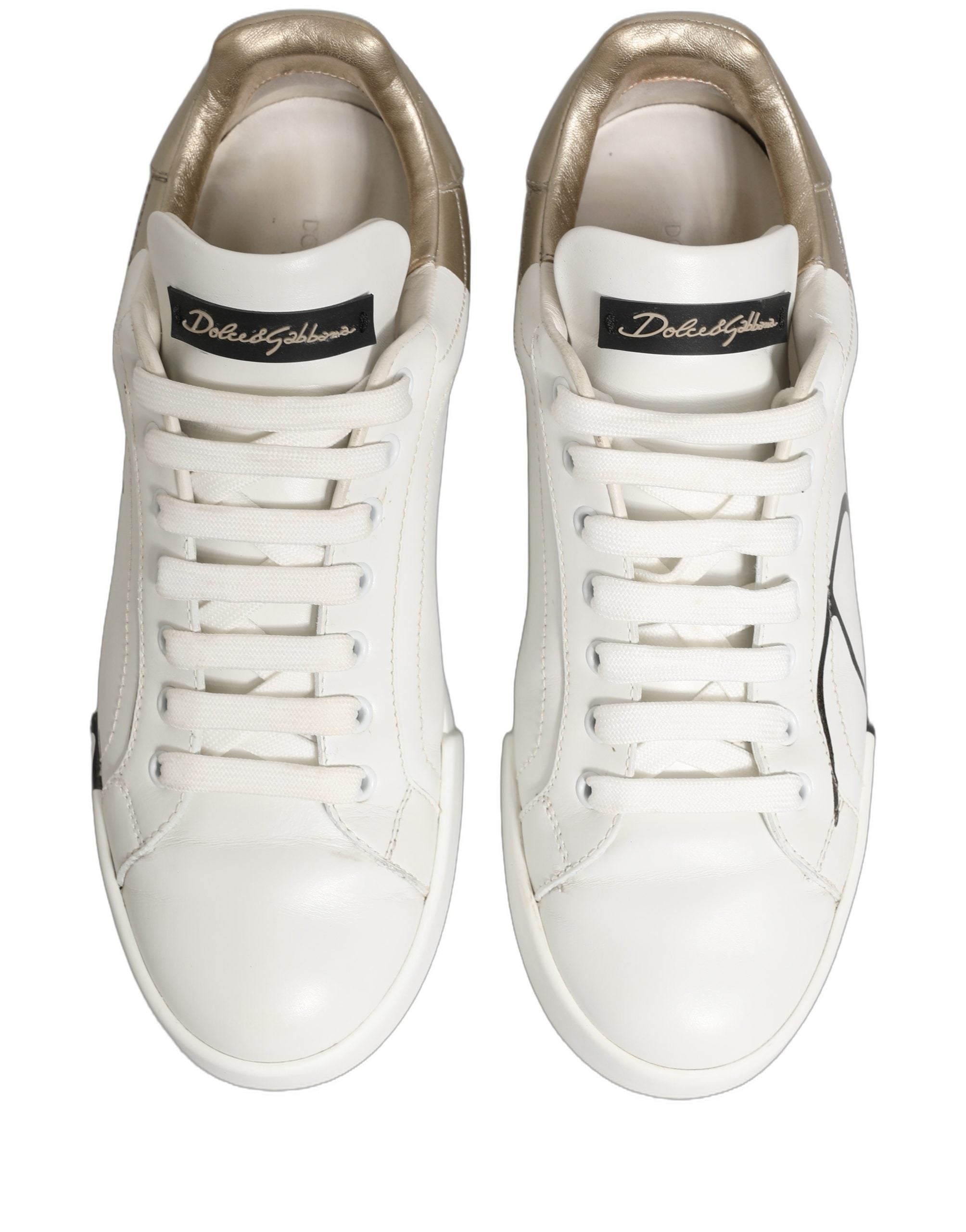 Dolce & Gabbana White Gold Low Top Leather Sneakers Shoes