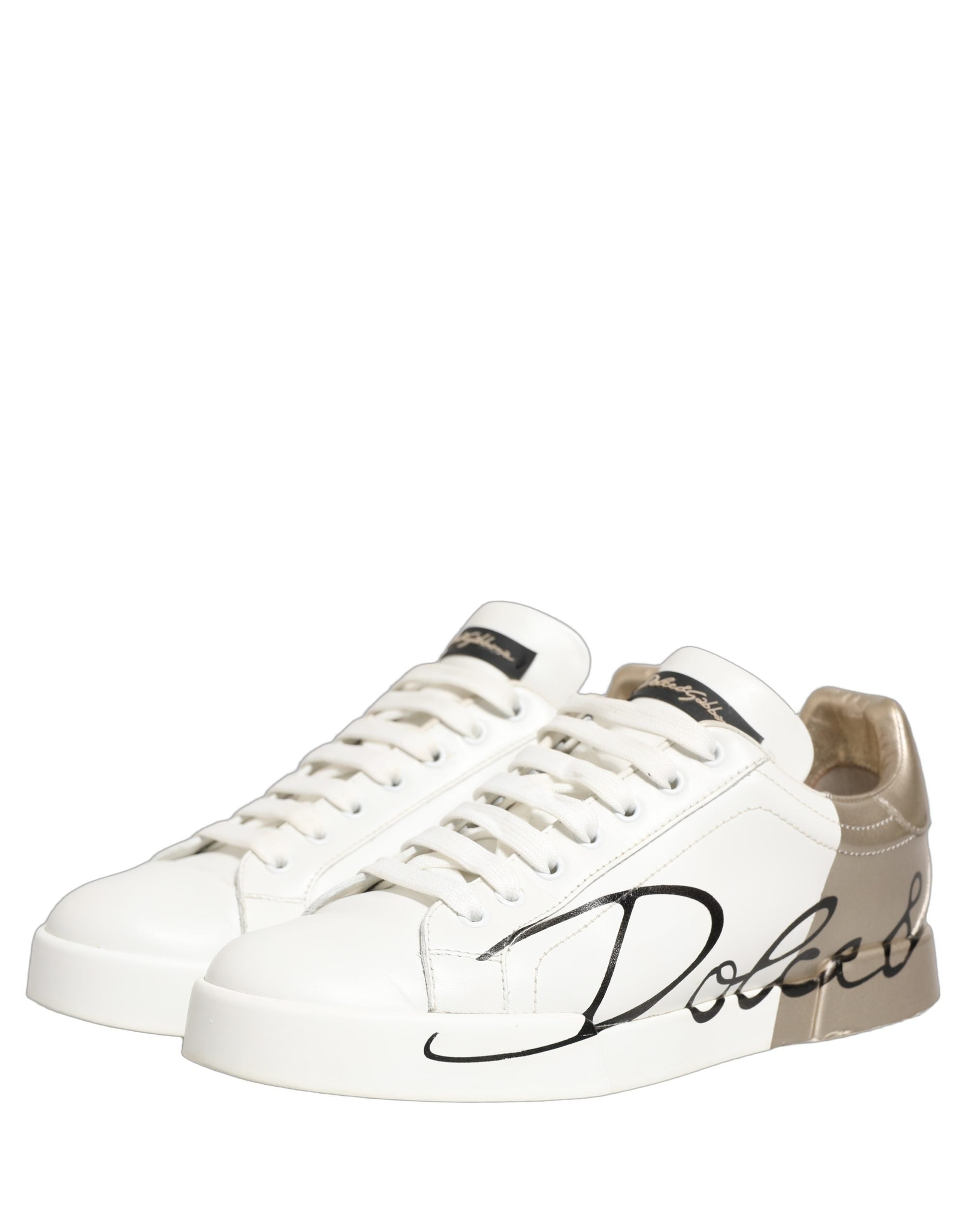 Dolce & Gabbana White Gold Low Top Leather Sneakers Shoes