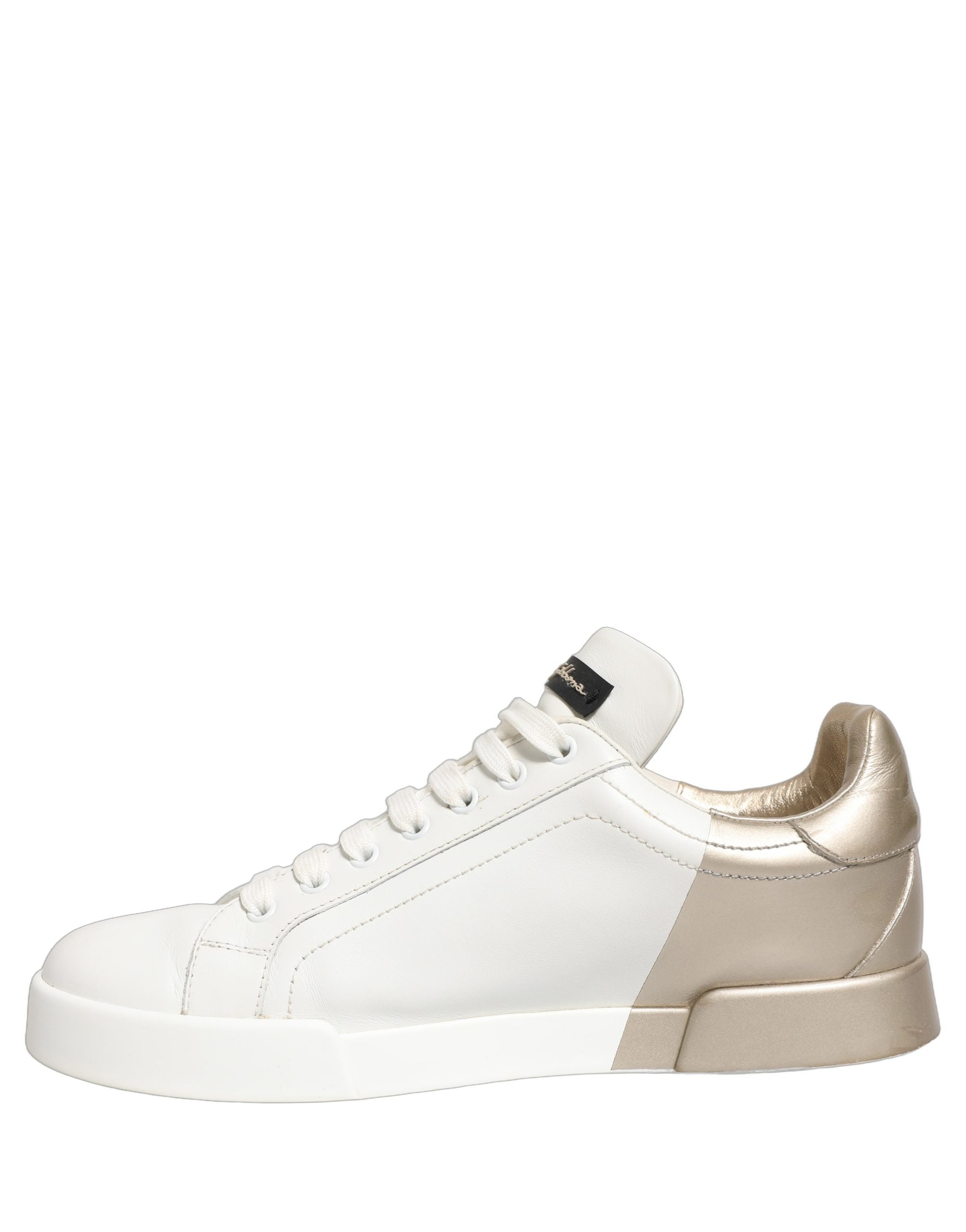 Dolce & Gabbana White Gold Low Top Leather Sneakers Shoes