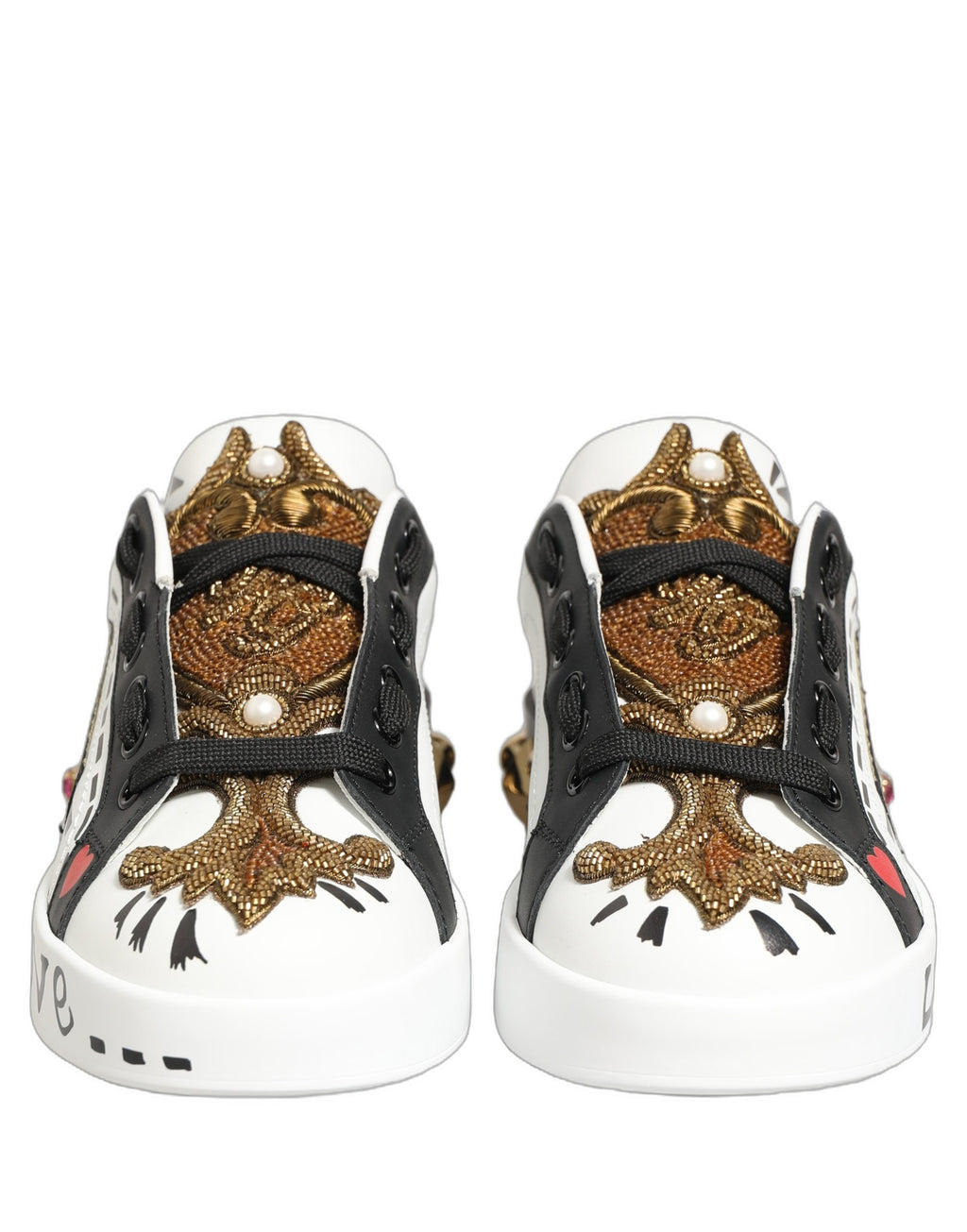 Dolce & Gabbana White Gold Studded Portofino Sneakers Shoes