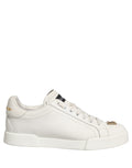 Dolce & Gabbana White Leather Logo Plaque Low Top Sneakers Shoes