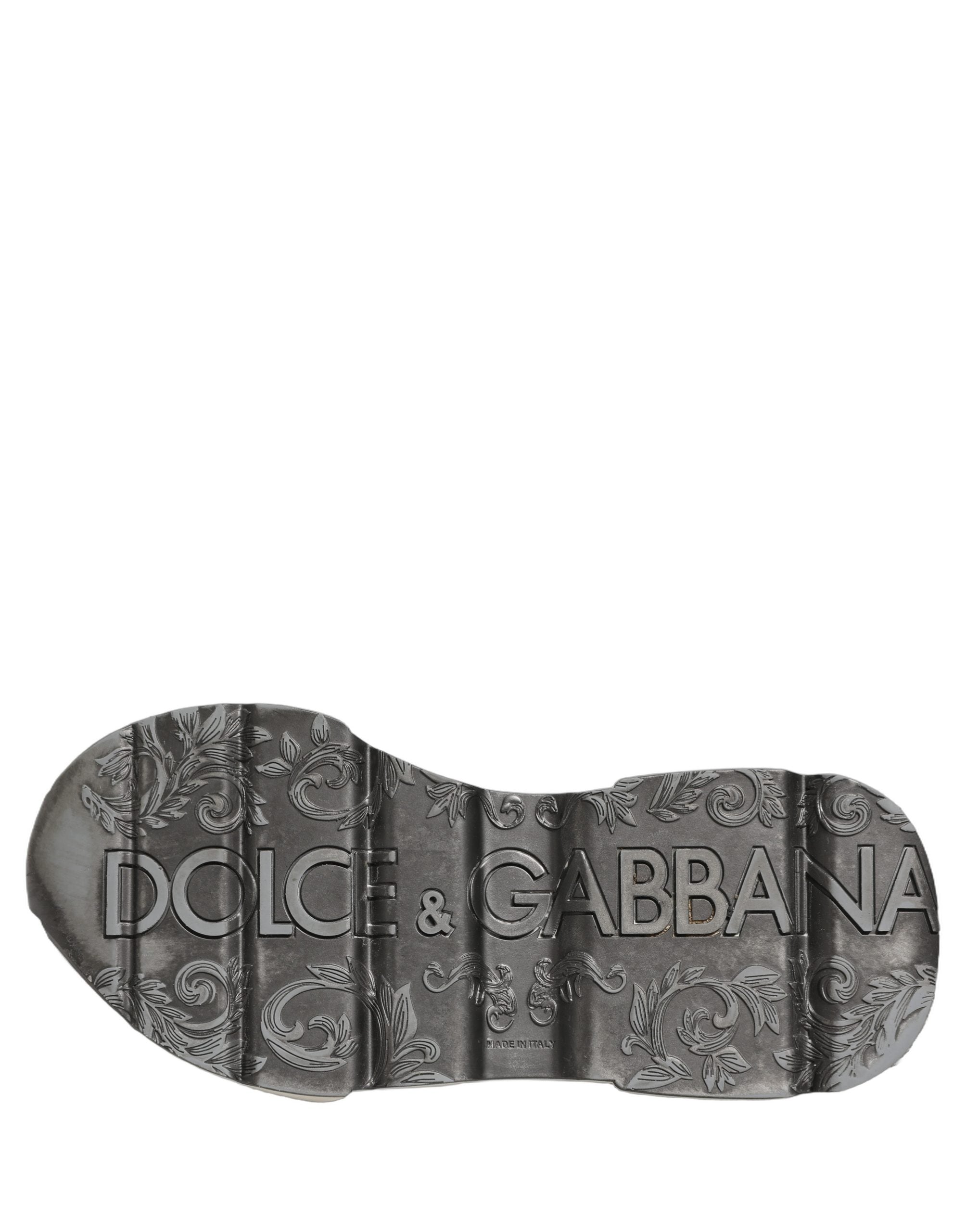 Dolce & Gabbana White Silver Daymaster Leather Low Top Sneakers Shoes