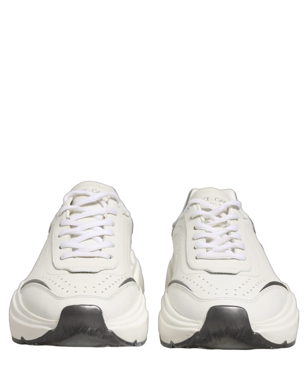 Dolce & Gabbana White Silver Daymaster Leather Low Top Sneakers Shoes