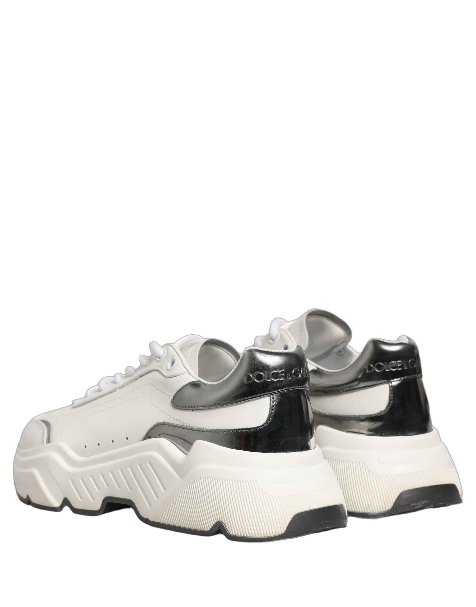 Dolce & Gabbana White Silver Daymaster Leather Low Top Sneakers Shoes