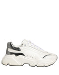 Dolce & Gabbana White Silver Daymaster Leather Low Top Sneakers Shoes