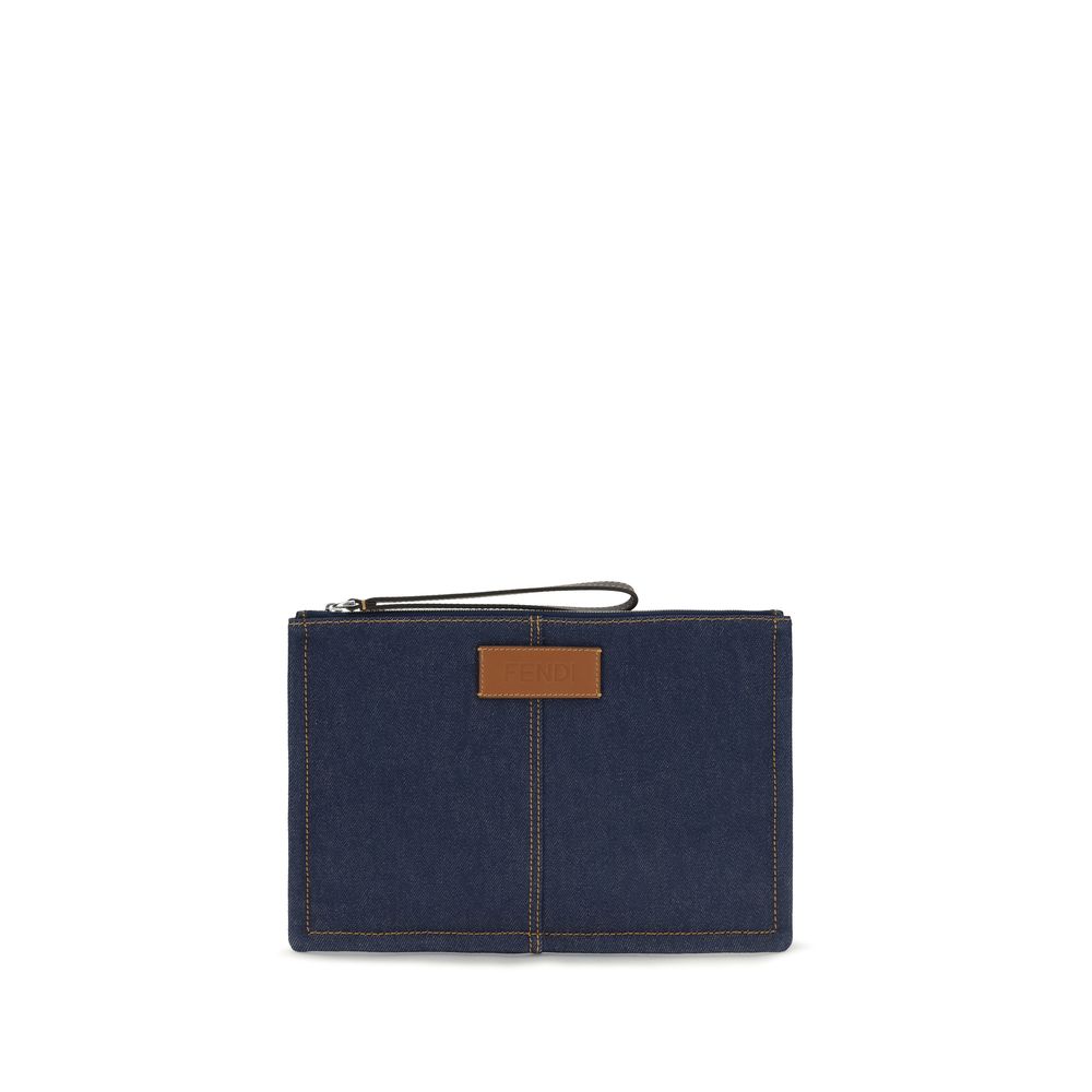 Fendi Blue Cotton Clutch Bag