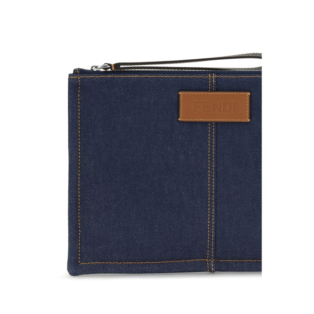 Fendi Blue Cotton Clutch Bag
