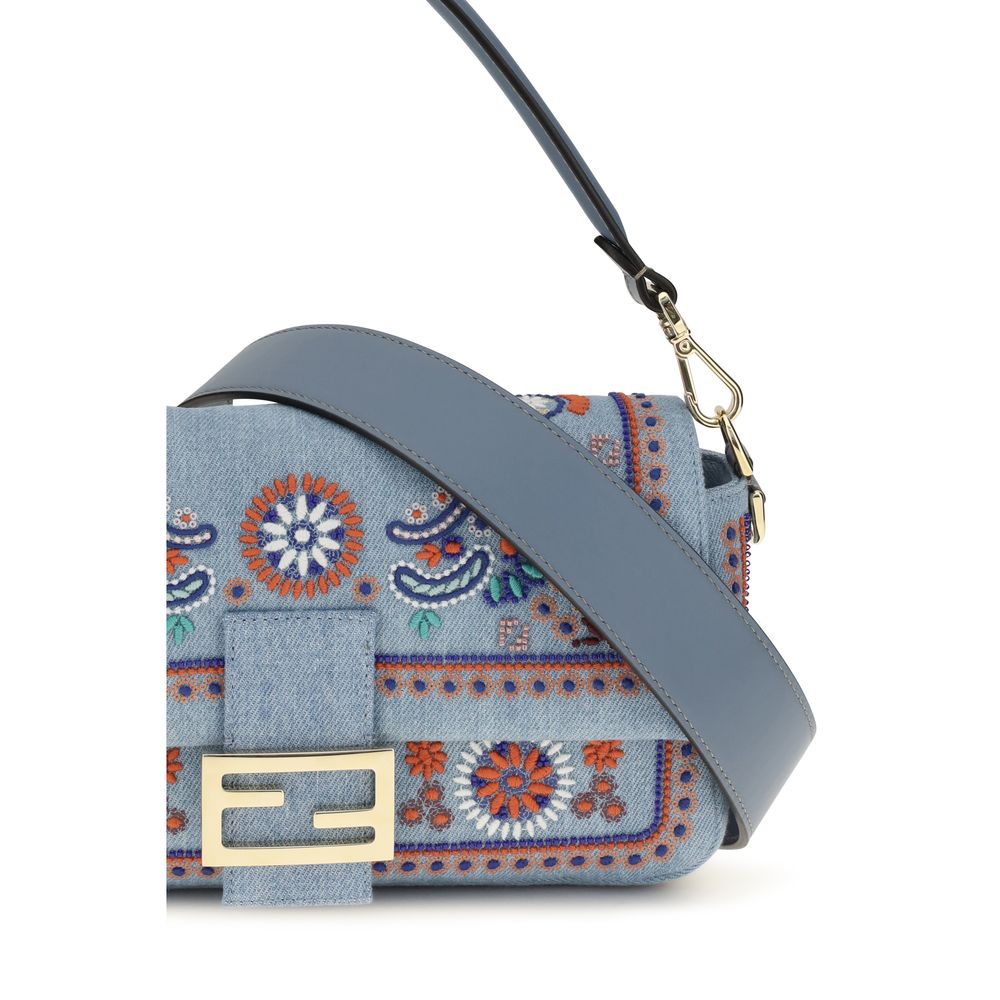 Fendi Blue Cotton Shoulder Bag