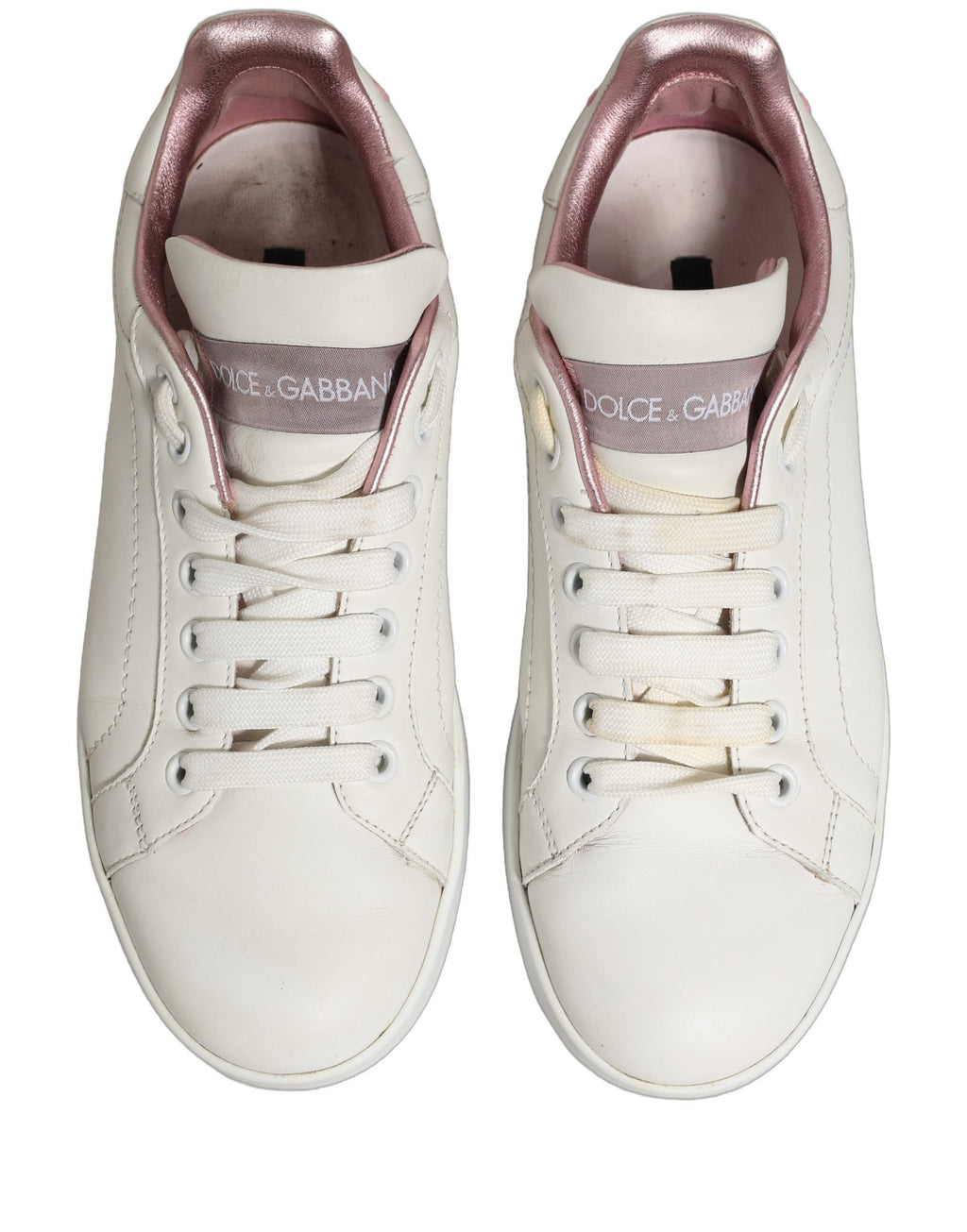 Dolce & Gabbana White Pink Leather Low Top Sneakers Shoes