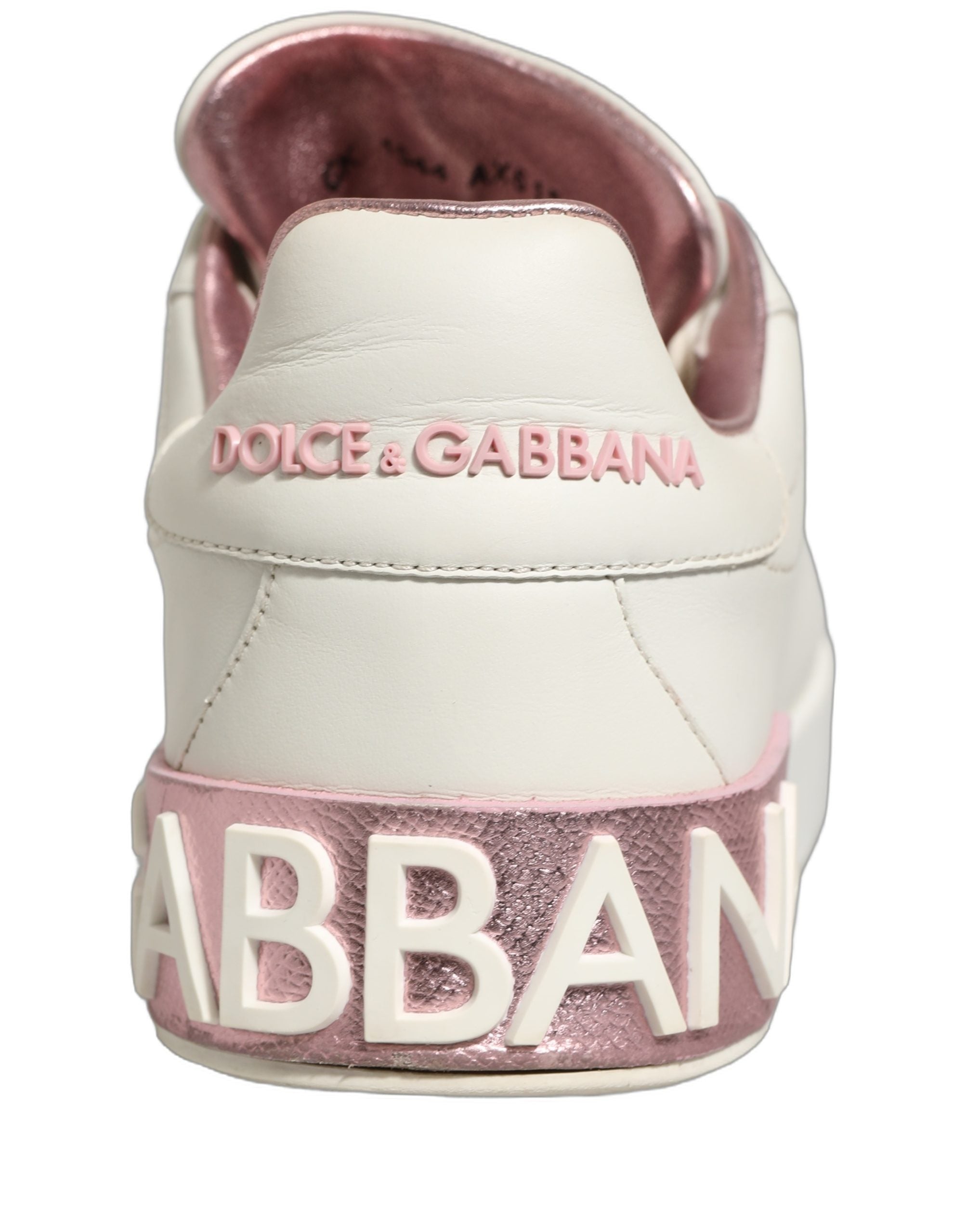 Dolce & Gabbana White Pink Leather Low Top Sneakers Shoes