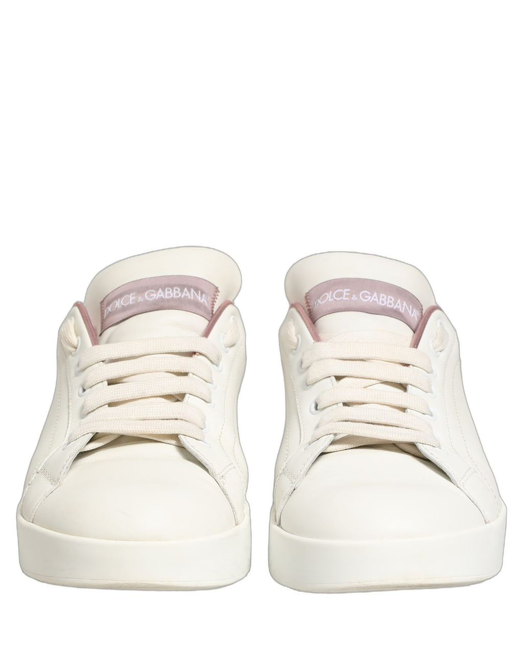 Dolce & Gabbana White Pink Leather Low Top Sneakers Shoes