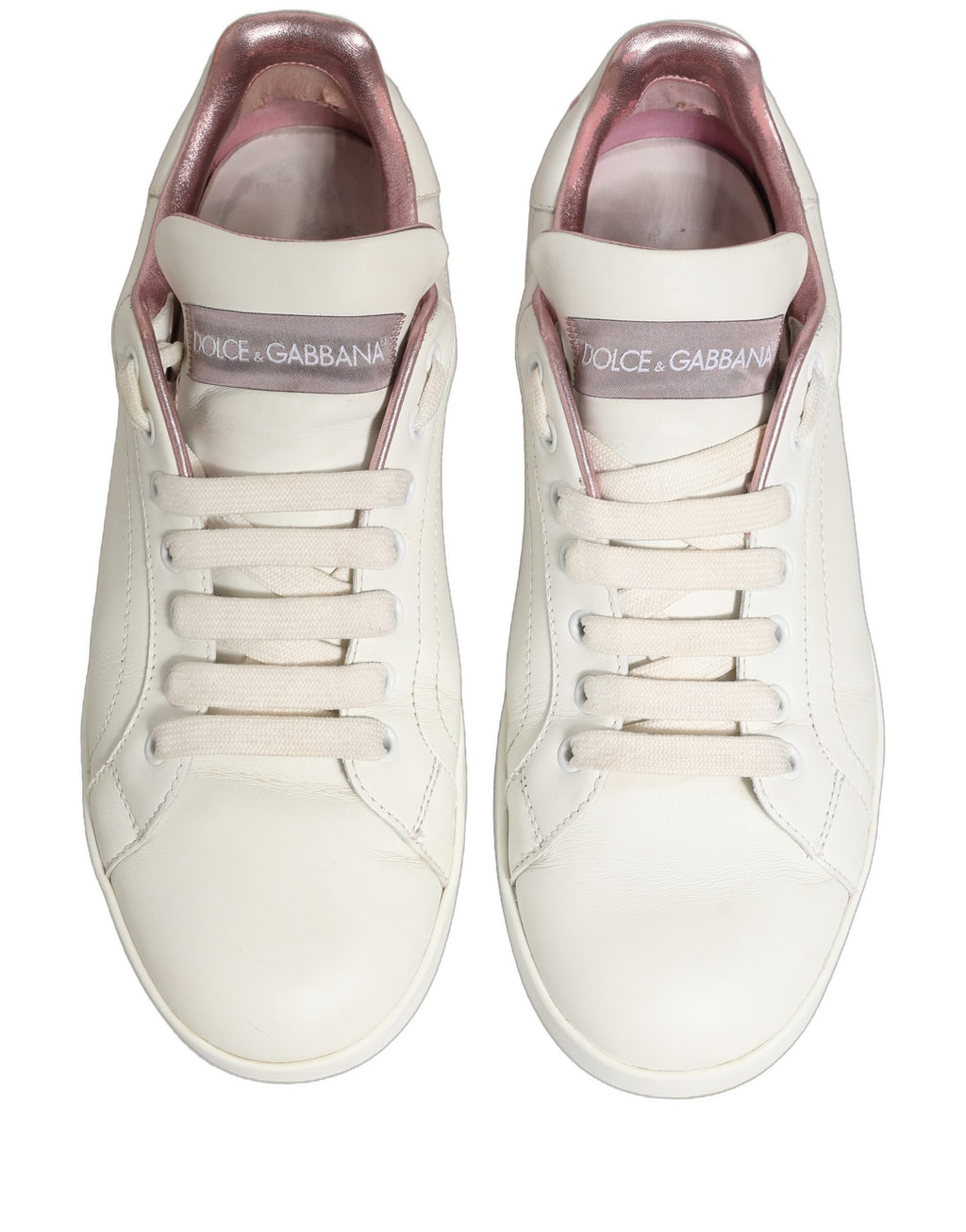 Dolce & Gabbana White Pink Leather Low Top Sneakers Shoes