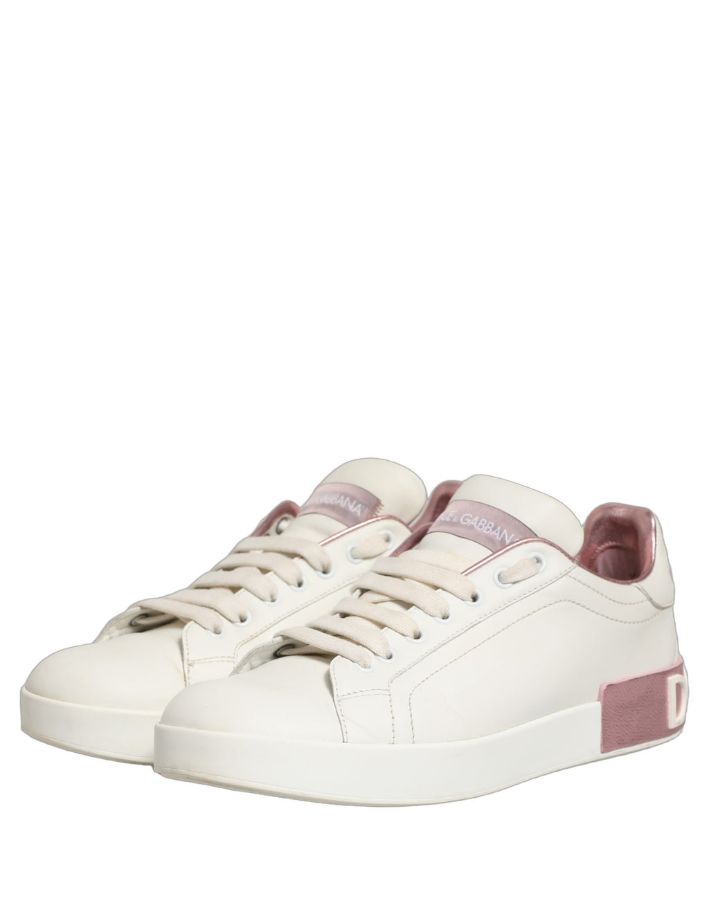 Dolce & Gabbana White Pink Leather Low Top Sneakers Shoes
