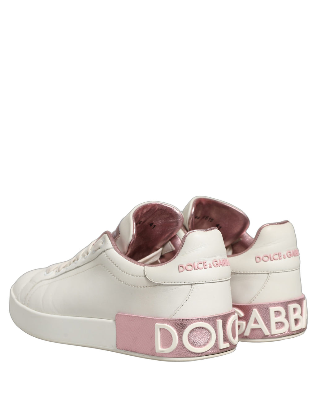 Dolce & Gabbana White Pink Leather Low Top Sneakers Shoes