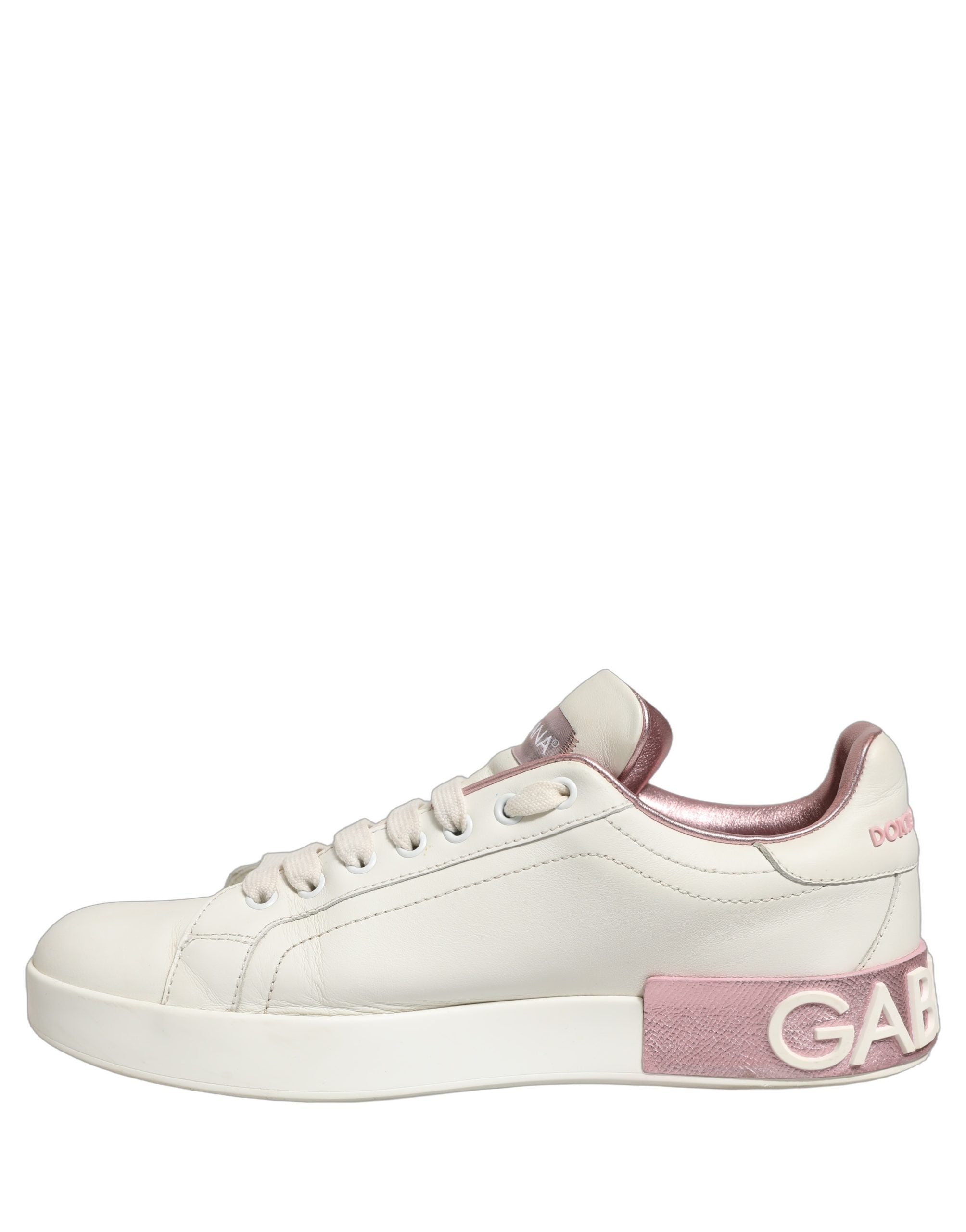 Dolce & Gabbana White Pink Leather Low Top Sneakers Shoes