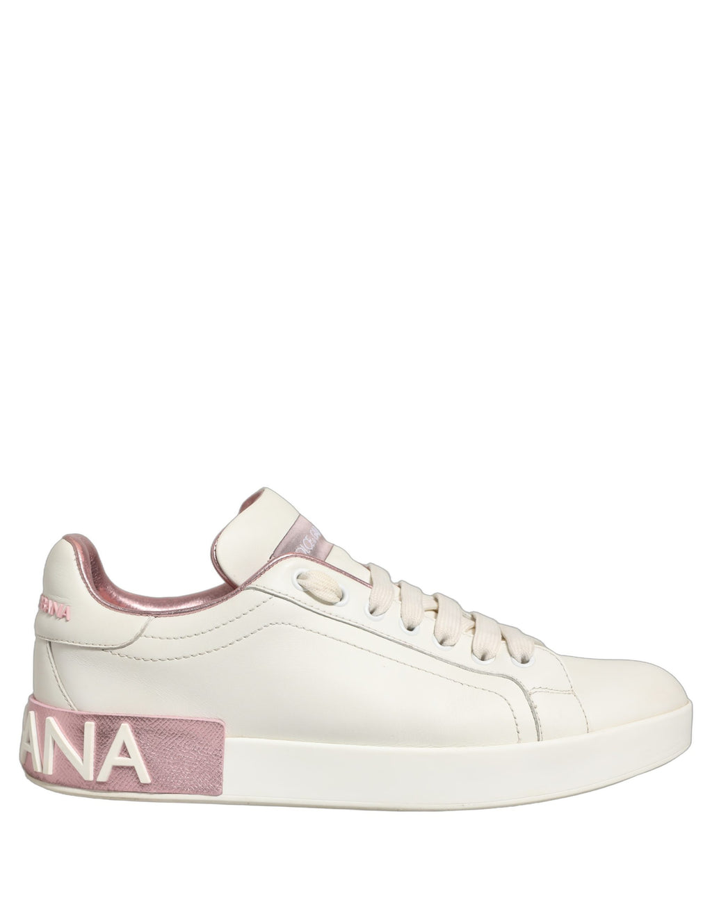 Dolce & Gabbana White Pink Leather Low Top Sneakers Shoes