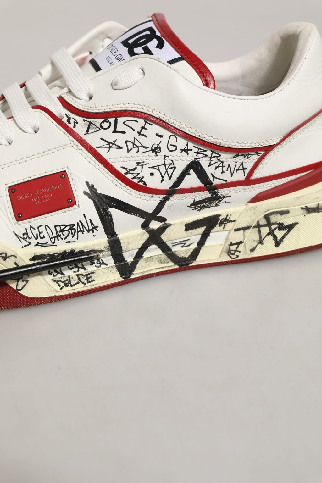 Dolce & Gabbana White Red New Roma Graffiti Sneakers Shoes