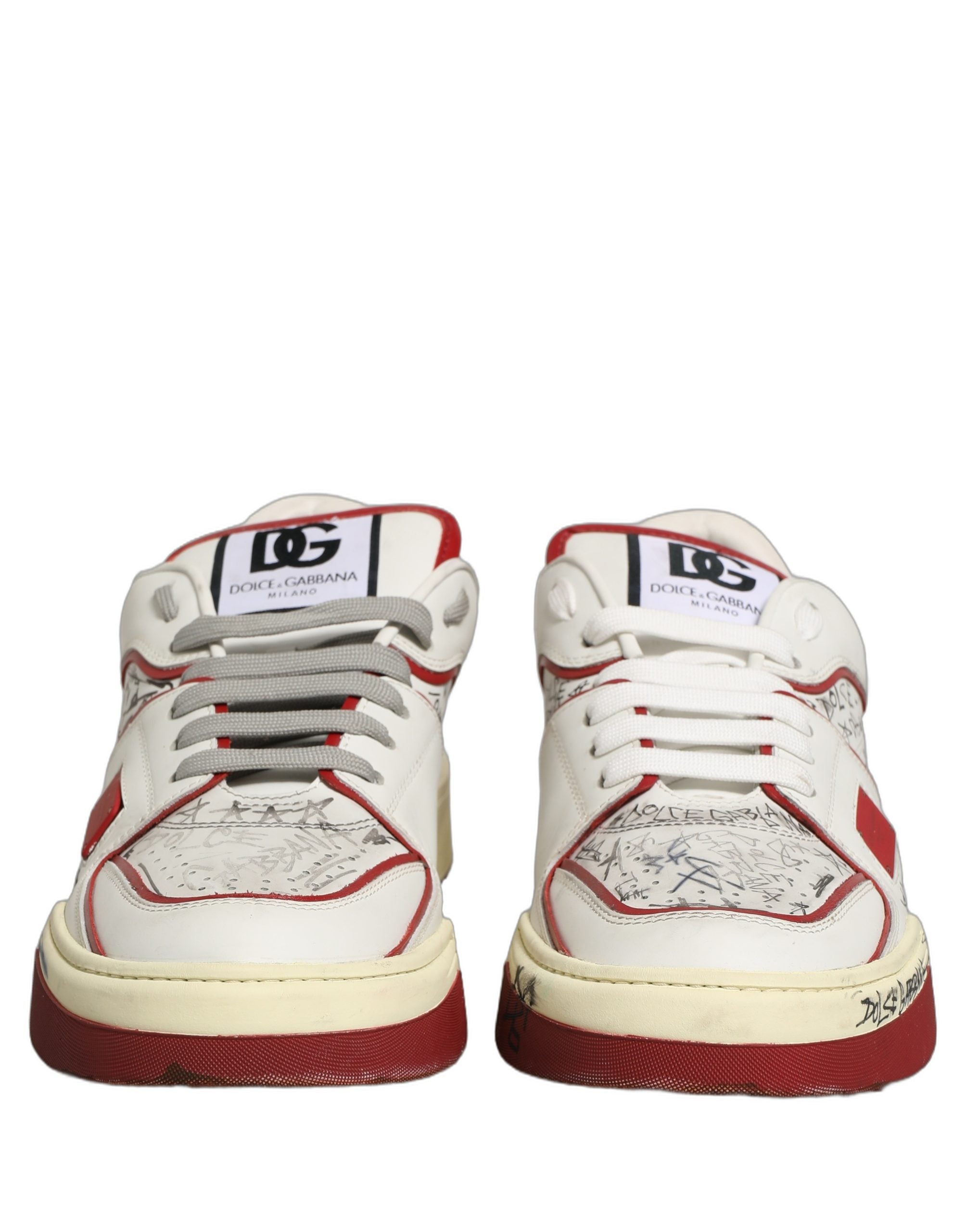 Dolce & Gabbana White Red New Roma Graffiti Sneakers Shoes