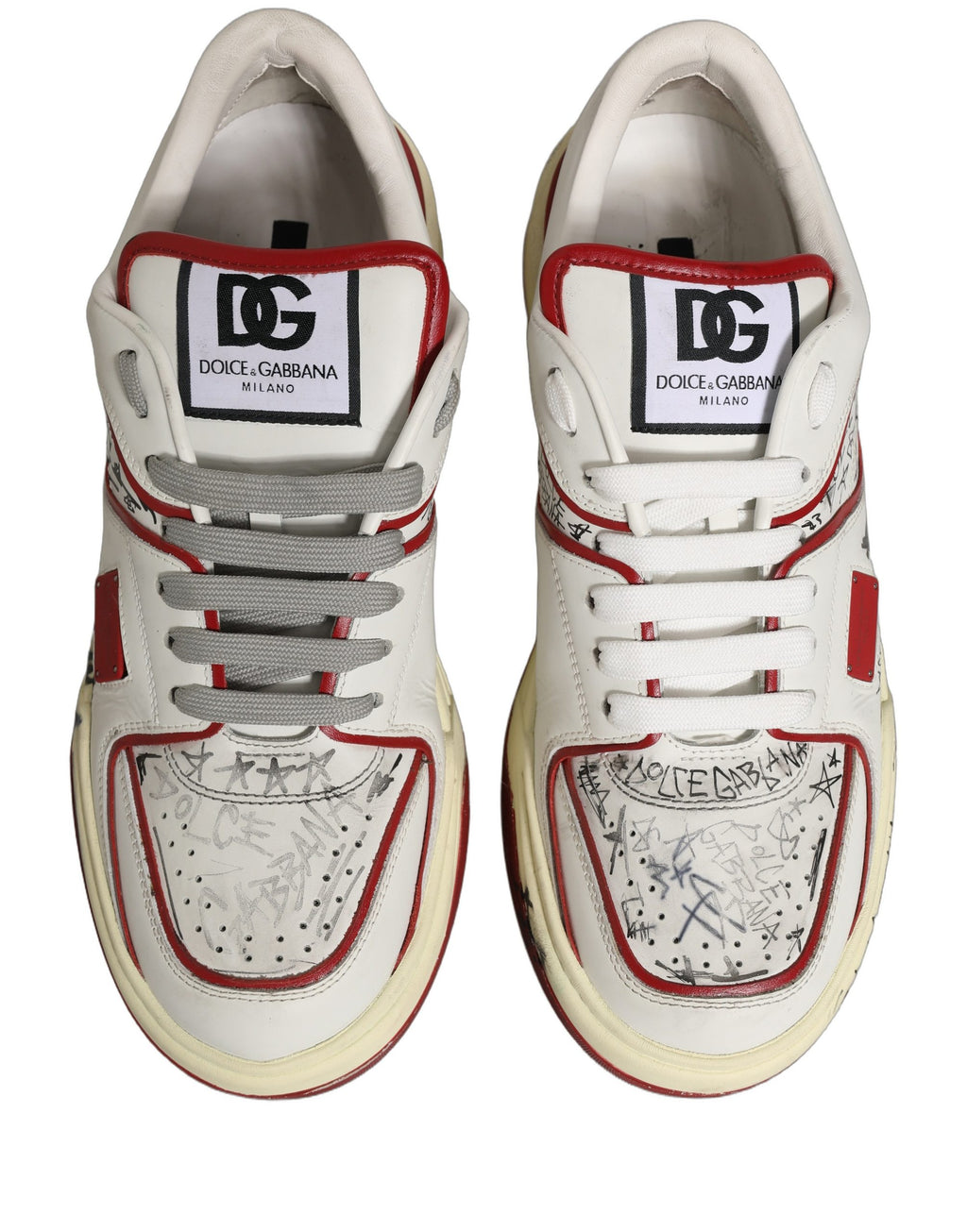 Dolce & Gabbana White Red New Roma Graffiti Sneakers Shoes