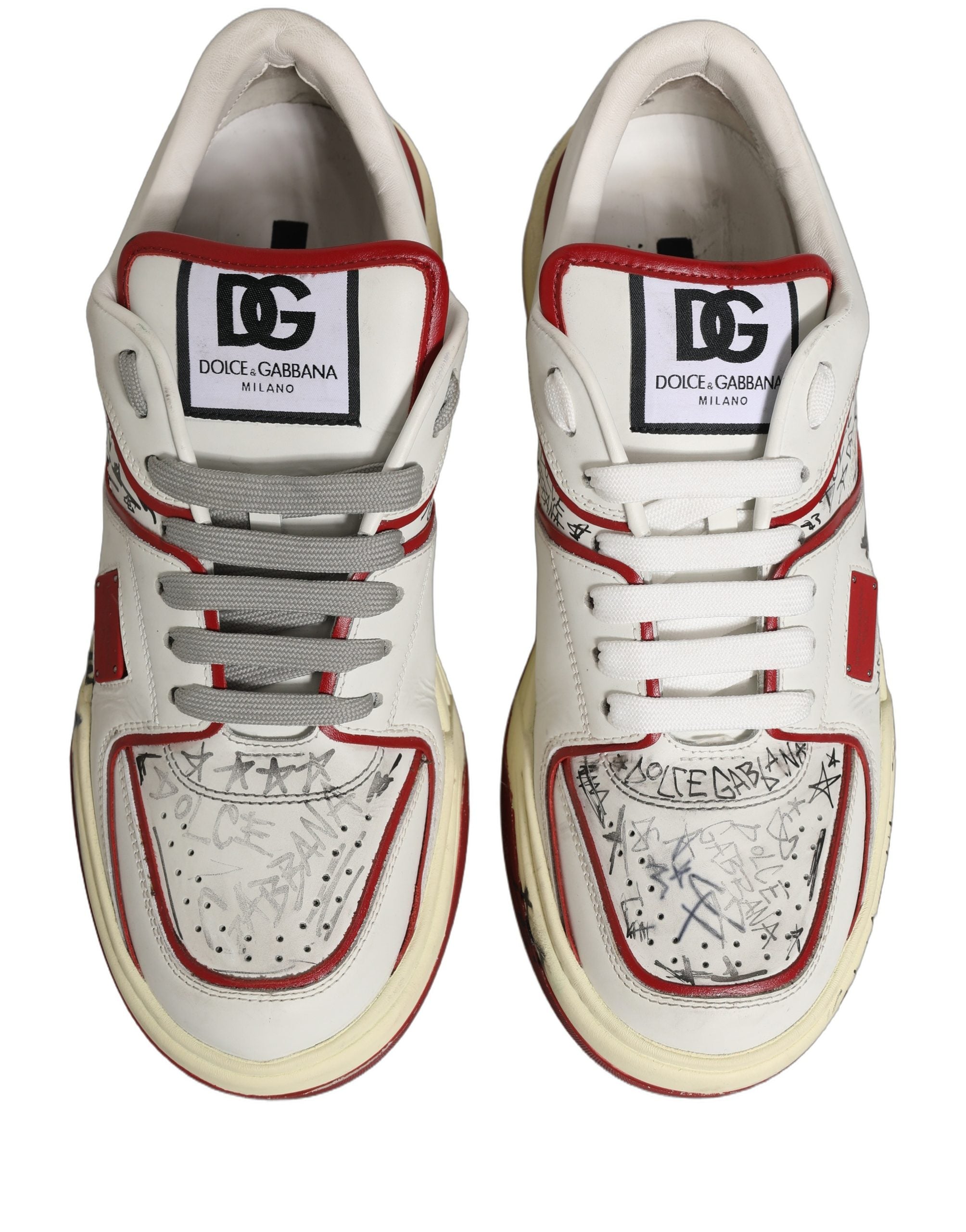 Dolce & Gabbana White Red New Roma Graffiti Sneakers Shoes