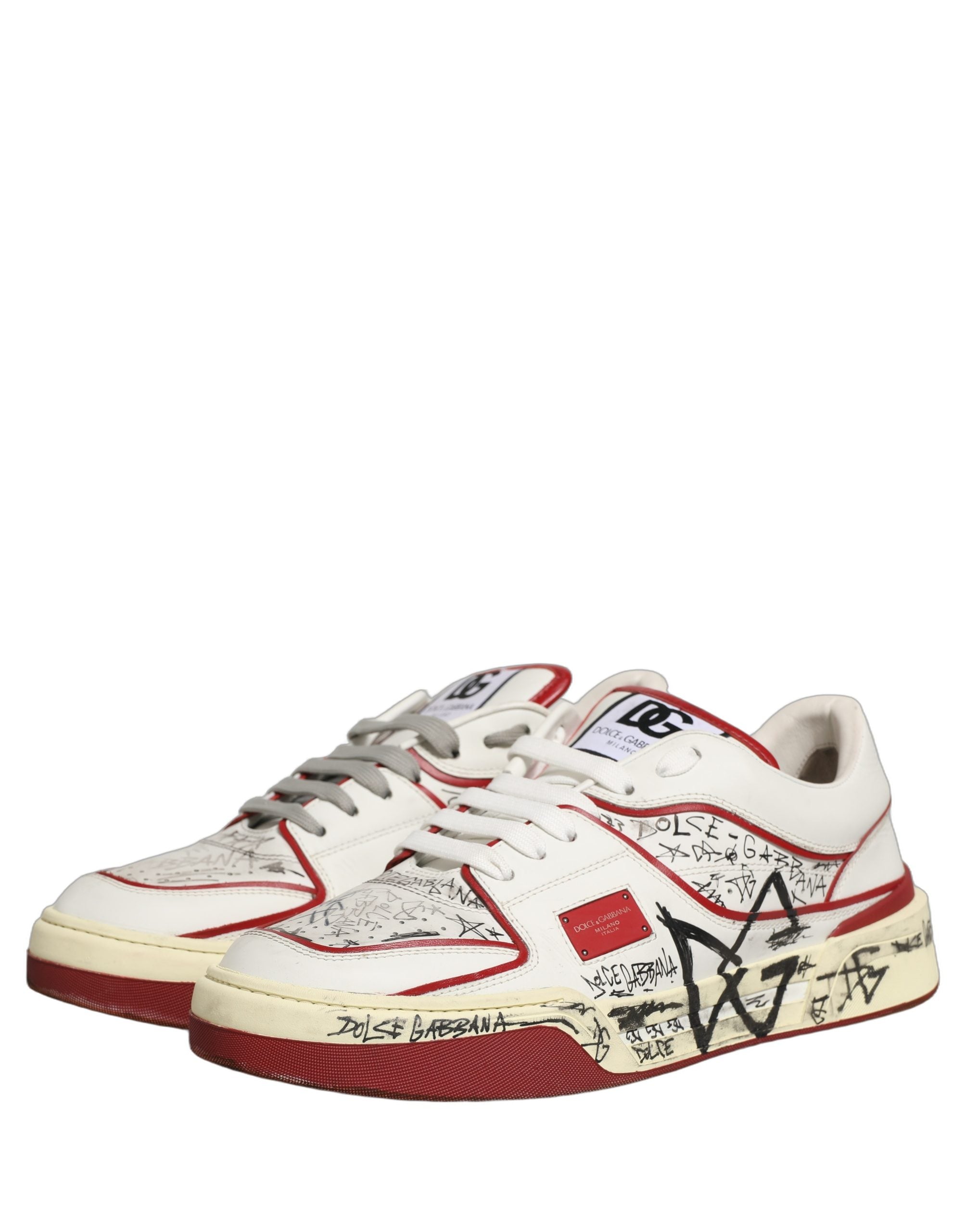 Dolce & Gabbana White Red New Roma Graffiti Sneakers Shoes